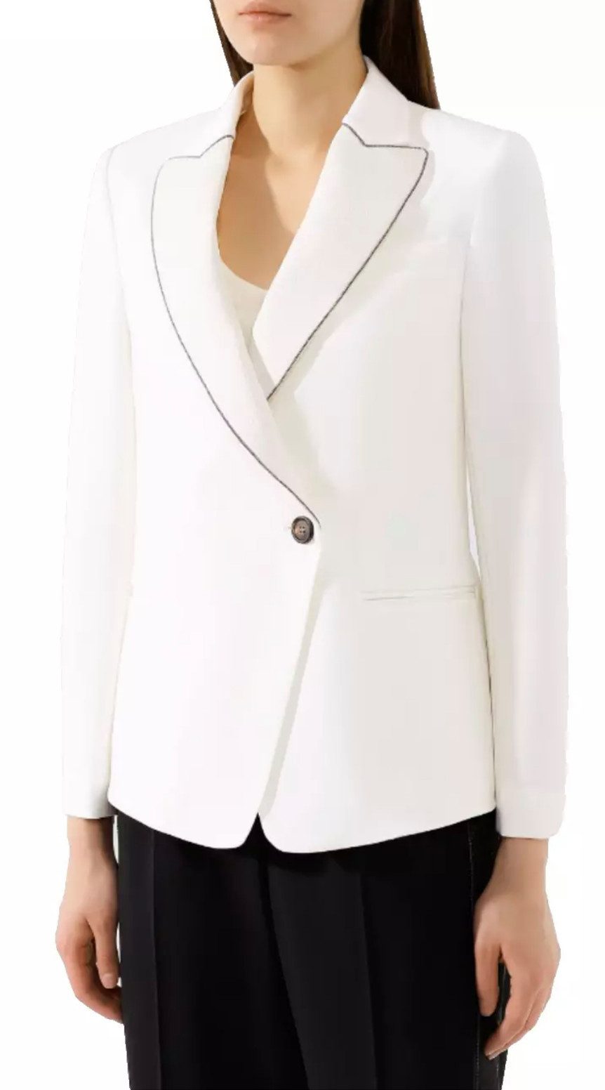 BRUNELLO CUCINELLI Jackenblazer Sakko Jacke mit Perlenverzierung und Metallic-Crêpe-Besatz Schimmernde Metallic-Crepe-Revers für einen Tuxedo-inspirierten Look