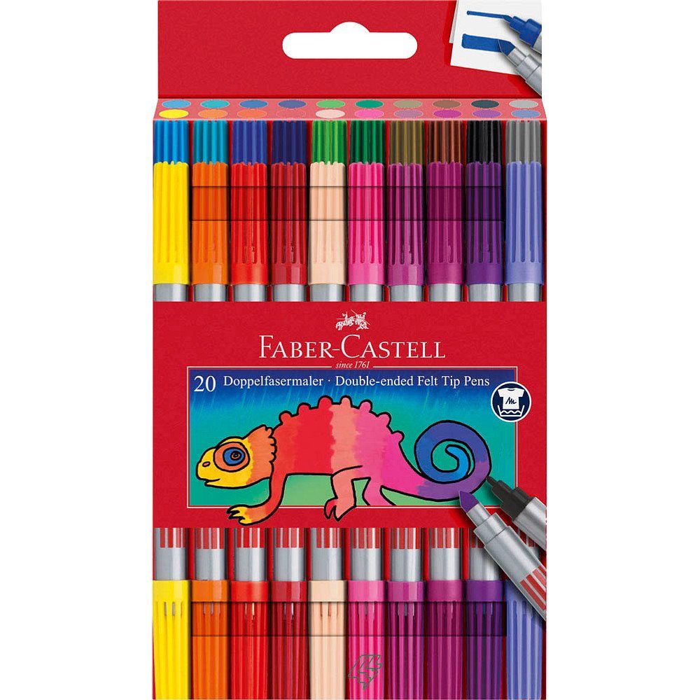 Faber-Castell Filzstift 20 Filzstifte breit fein farbsortiert & Doppelender