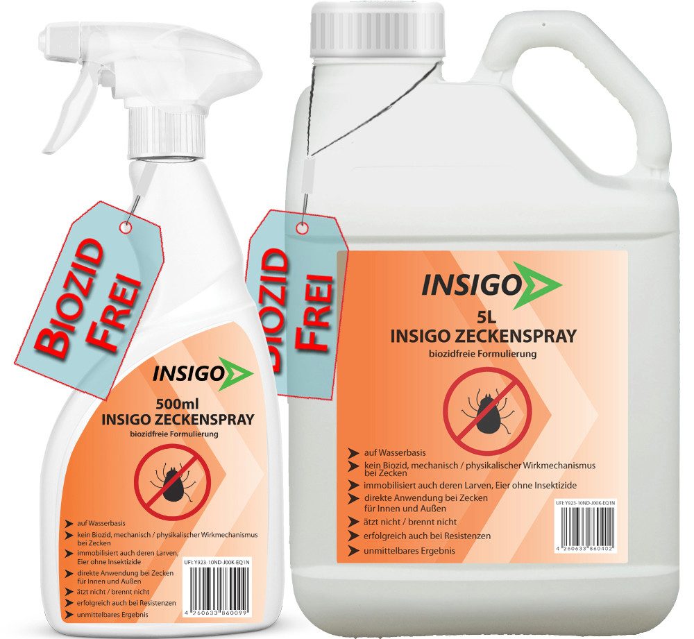 INSIGO Insektenspray INSIGO ZECKE, 5.5 l, biozidfreie Formel, auf Wasserbasis, geruchsarm, brennt / ätzt nicht