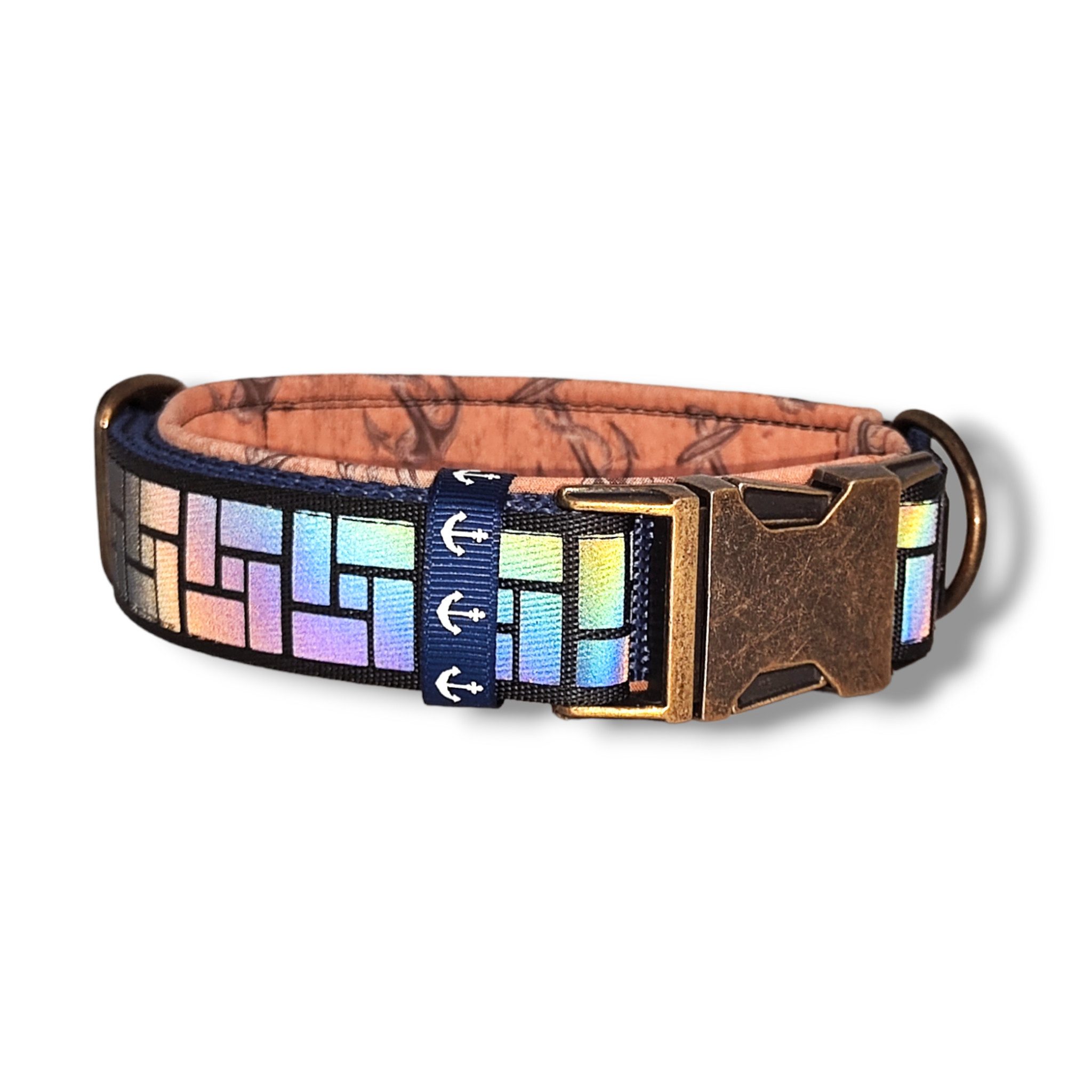 D by E Couture Hunde-Halsband "Northern Light II", reflektierend, gepolstert, verstellbar, 40mm breit, Handmade