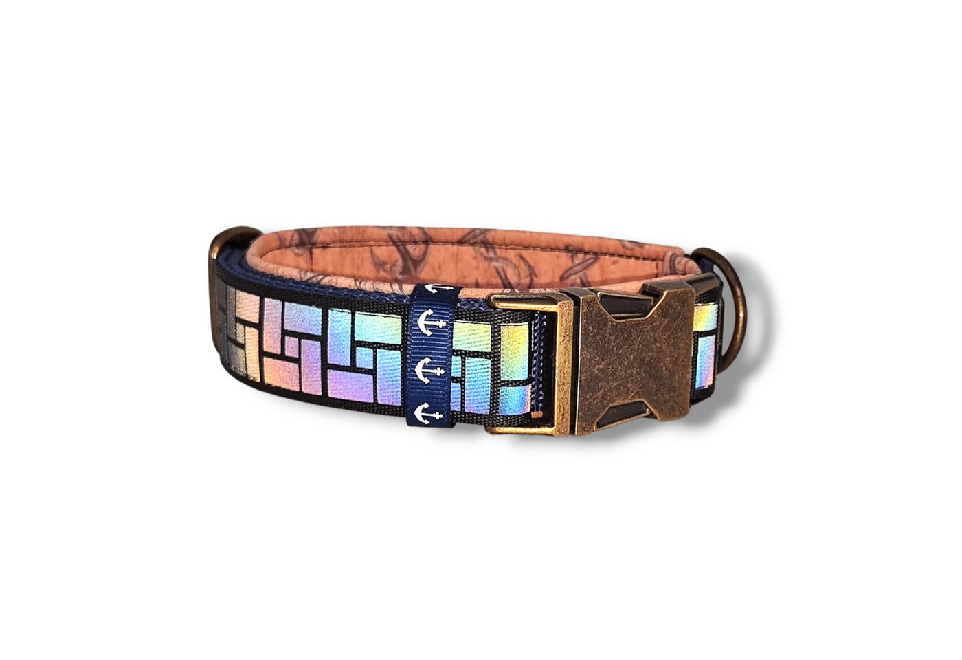 Thumbnail - D by E Couture Hunde-Halsband "Northern Light II", reflektierend, gepolstert, verstellbar, 40mm breit, Handmade