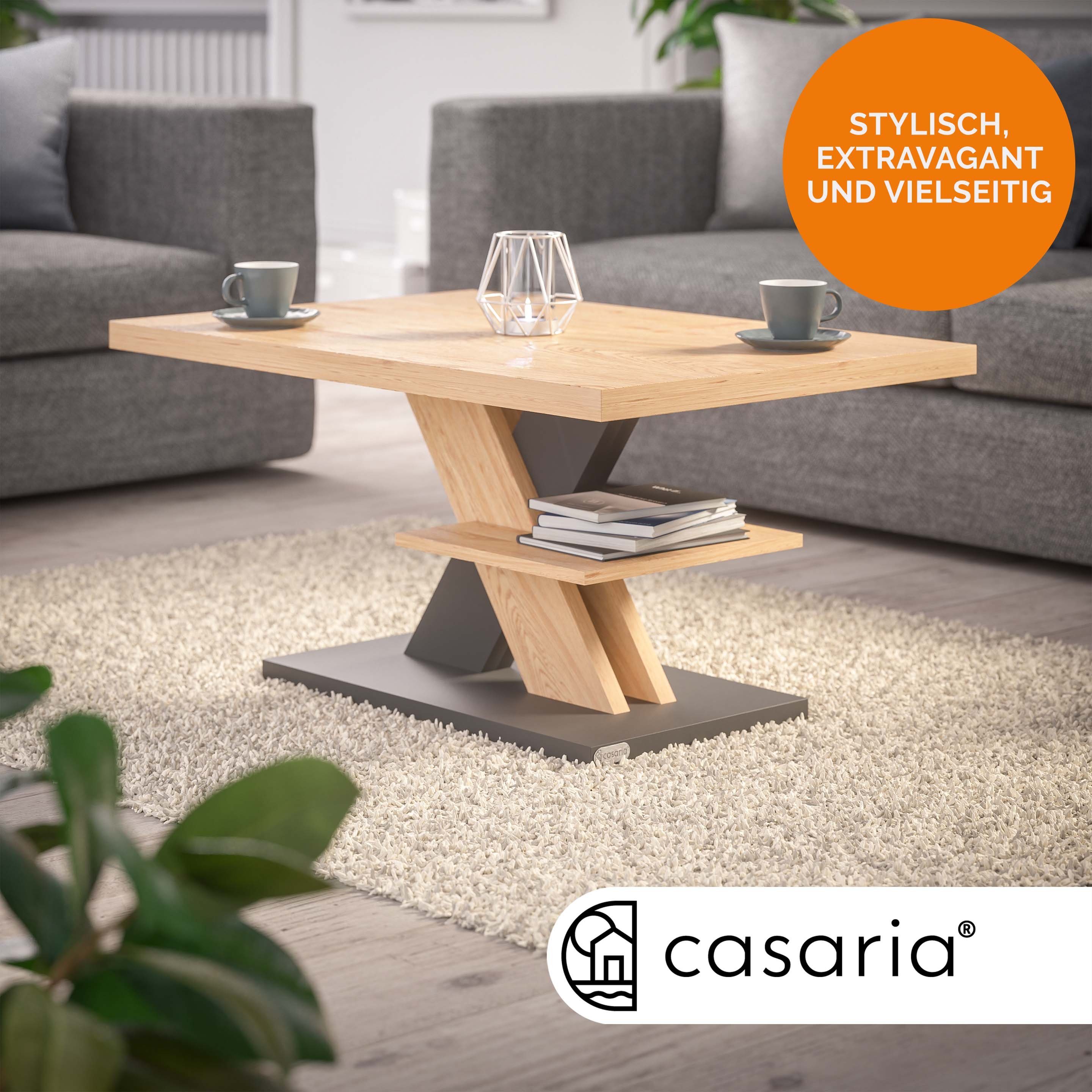 Tischplatte Couchtisch, Kratzfest 90x45x60cm Casaria 50kg modern Belastbarkeit Grau 50mm Holz
