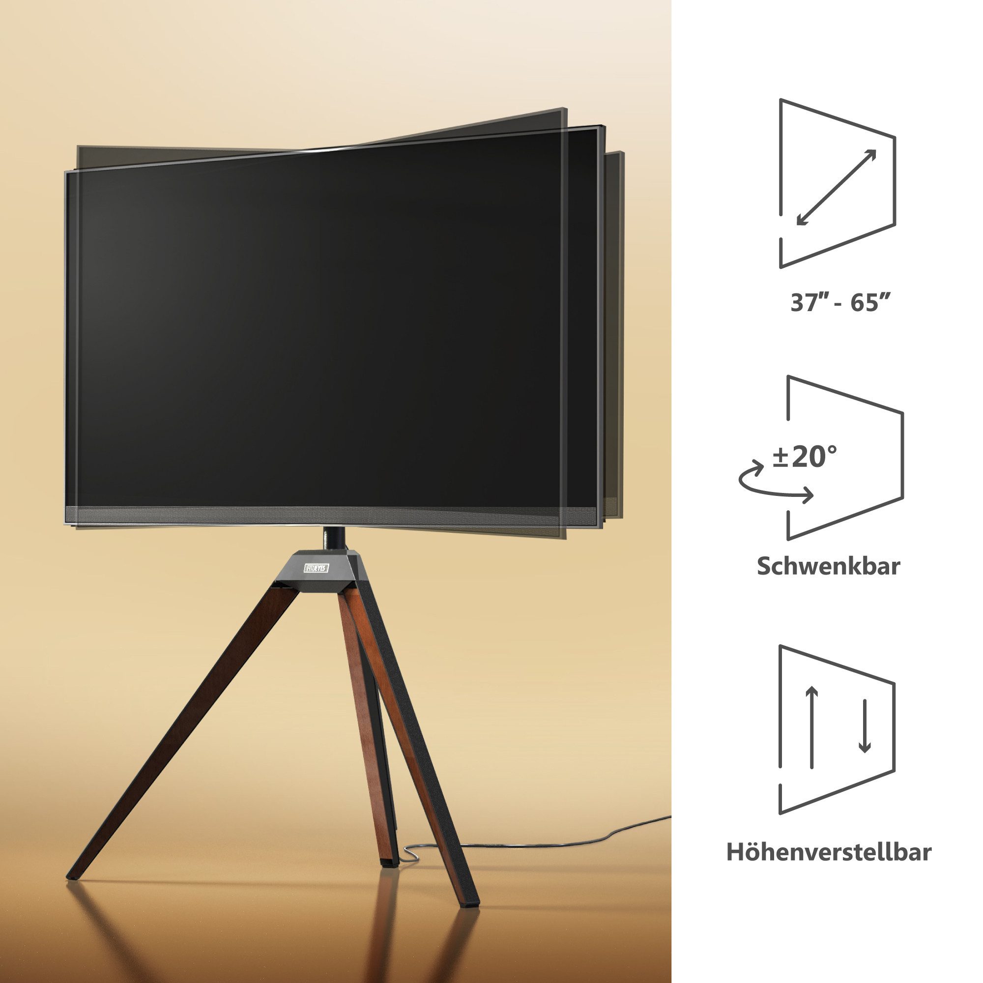 FITUEYES TV-Ständer aus Massivholz, höhenverstellbar, ±20° schwenkbar, 32-65 Zoll, (bis 65,00 Zoll, im Staffelei Design, mit Magnetverschluss) – Bild 5 von 5