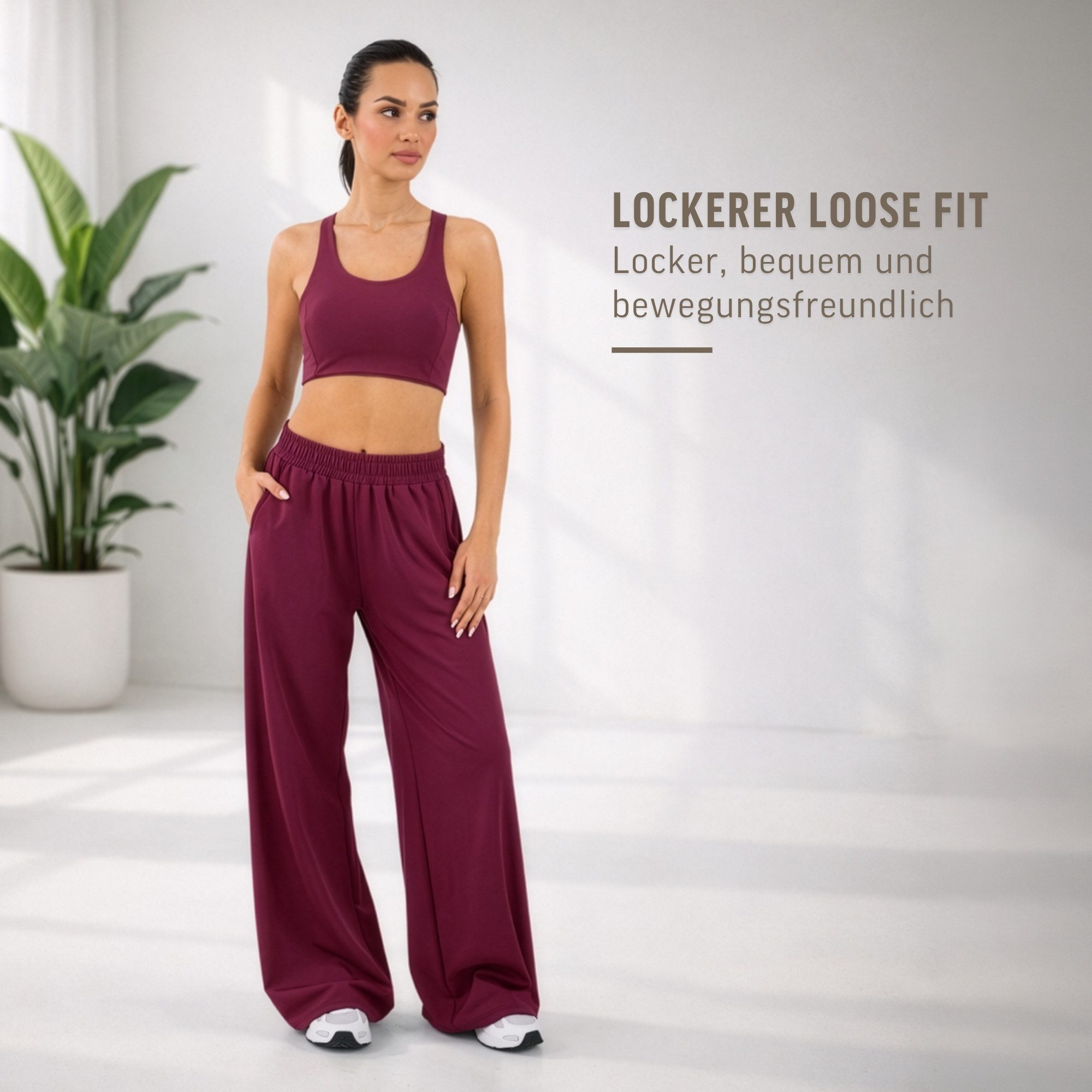 Smilodox Jogginghose Jora, Loose Fit Damen, Trainingshose mit High-Waist & Wide-Leg weiches Material, weites Bein, Baggy Fit, Gym & Homewear