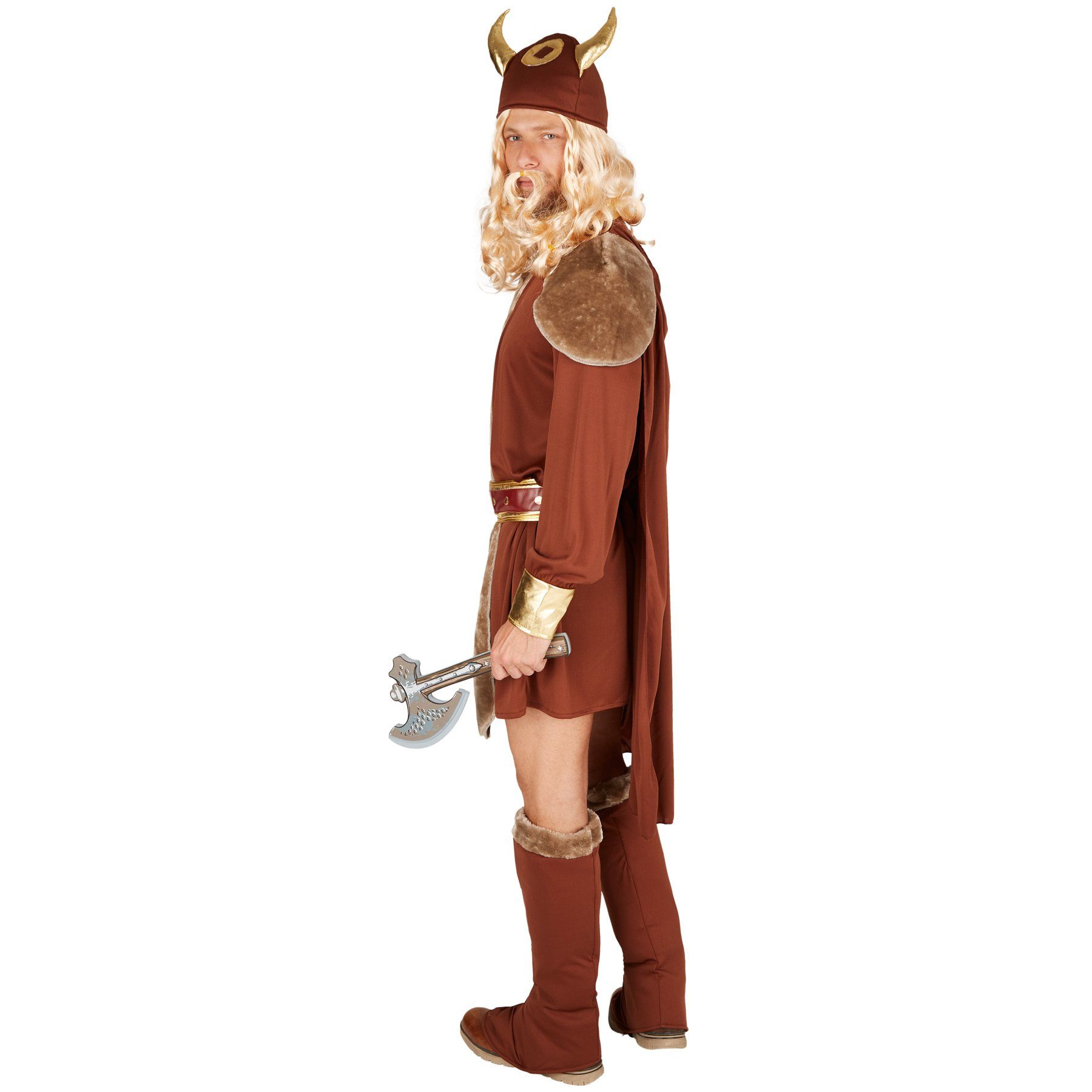 dressforfun Wikinger-Kostüm Nordmann, auch Krieger, in der Farbe braun, Gr. XXL, Witziger Hut, Wildes Gewand mit Umhang, Cooler Gürtel, Inkl. Stiefelstulpen