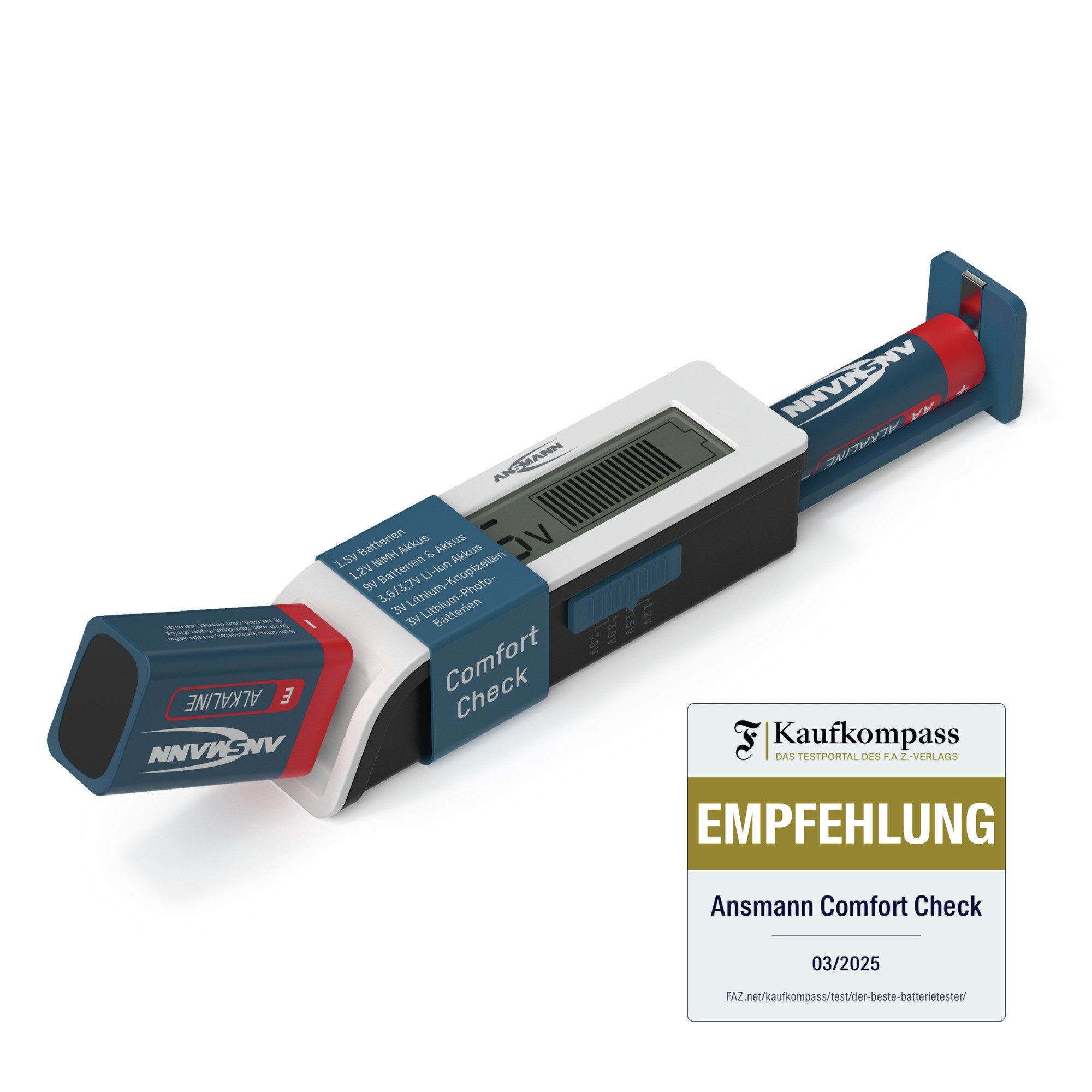 ANSMANN AG Universeller Batterietester für handelsübliche Akkus, Batterien Batterie-Ladegerät