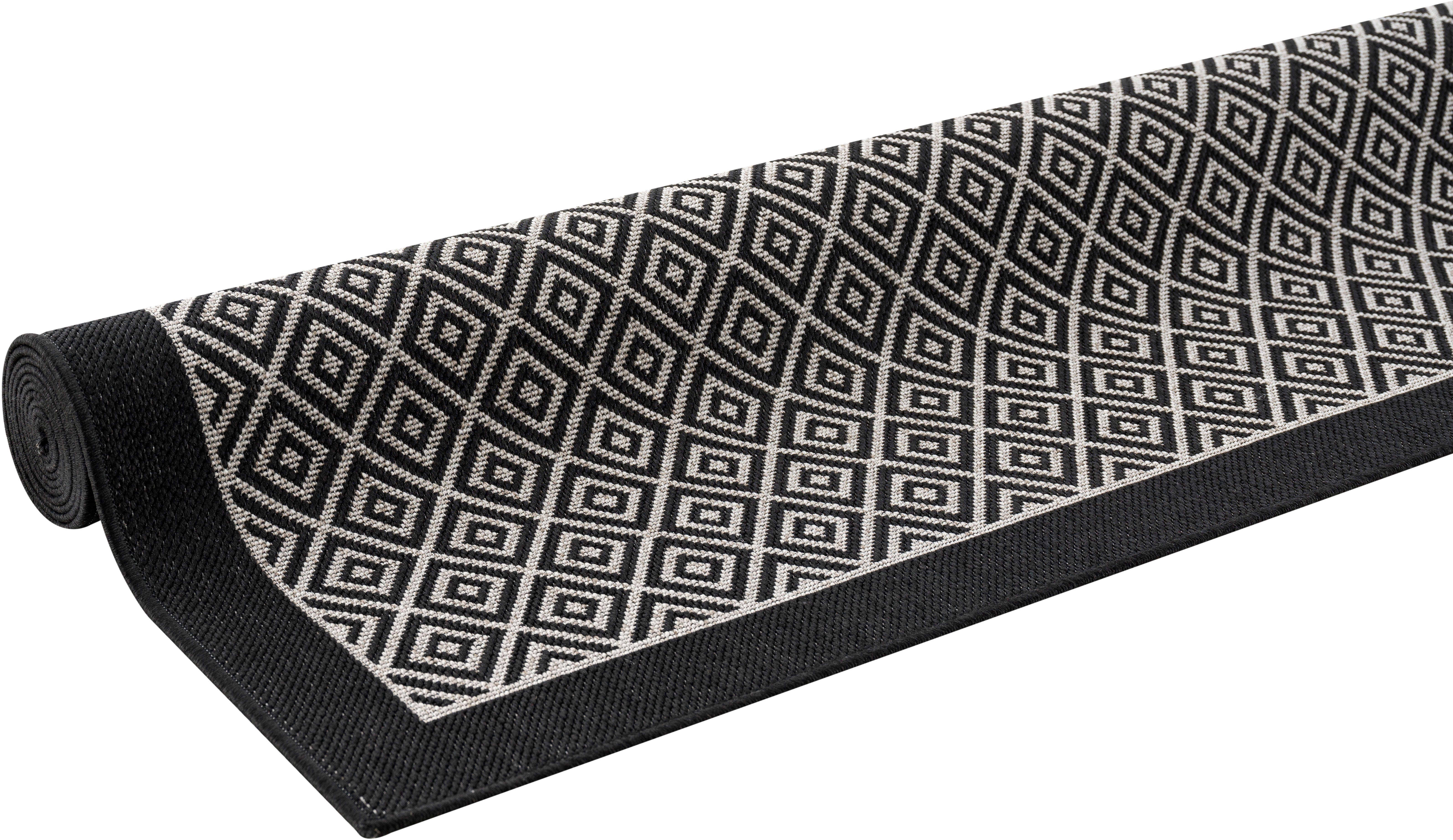 Teppich Aliza, andas, rechteckig, Höhe: Outdoor & UV-beständig, geeignet wetterfest Bordüre,Rauten-Design, grau mm, mit 8