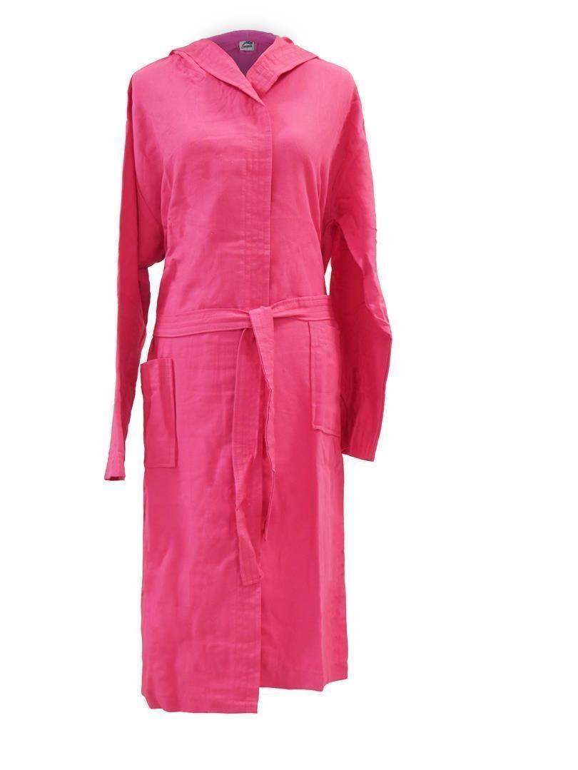 S, pink Baumwolle, pflegeleicht für Bademantel Hamam Gürtel, und mit Gürtel, Langform, Sensepura Kapuze, platzsparend Kapuze, Damen Damenbademantel Außentaschen,