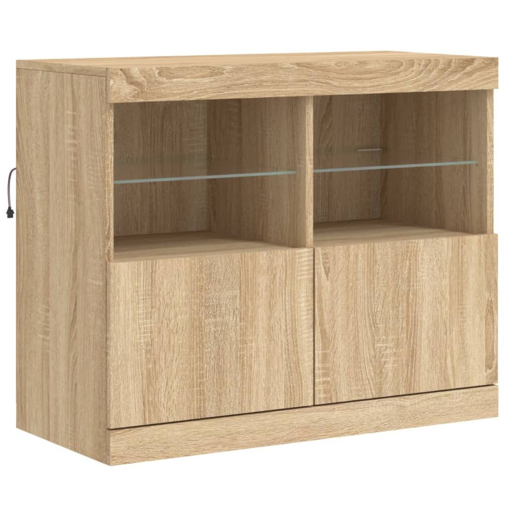 vidaXL Sideboard NA Sideboard mit LED Leuchten Sonoma Eiche 81x37x67 cm Glas Vitrine