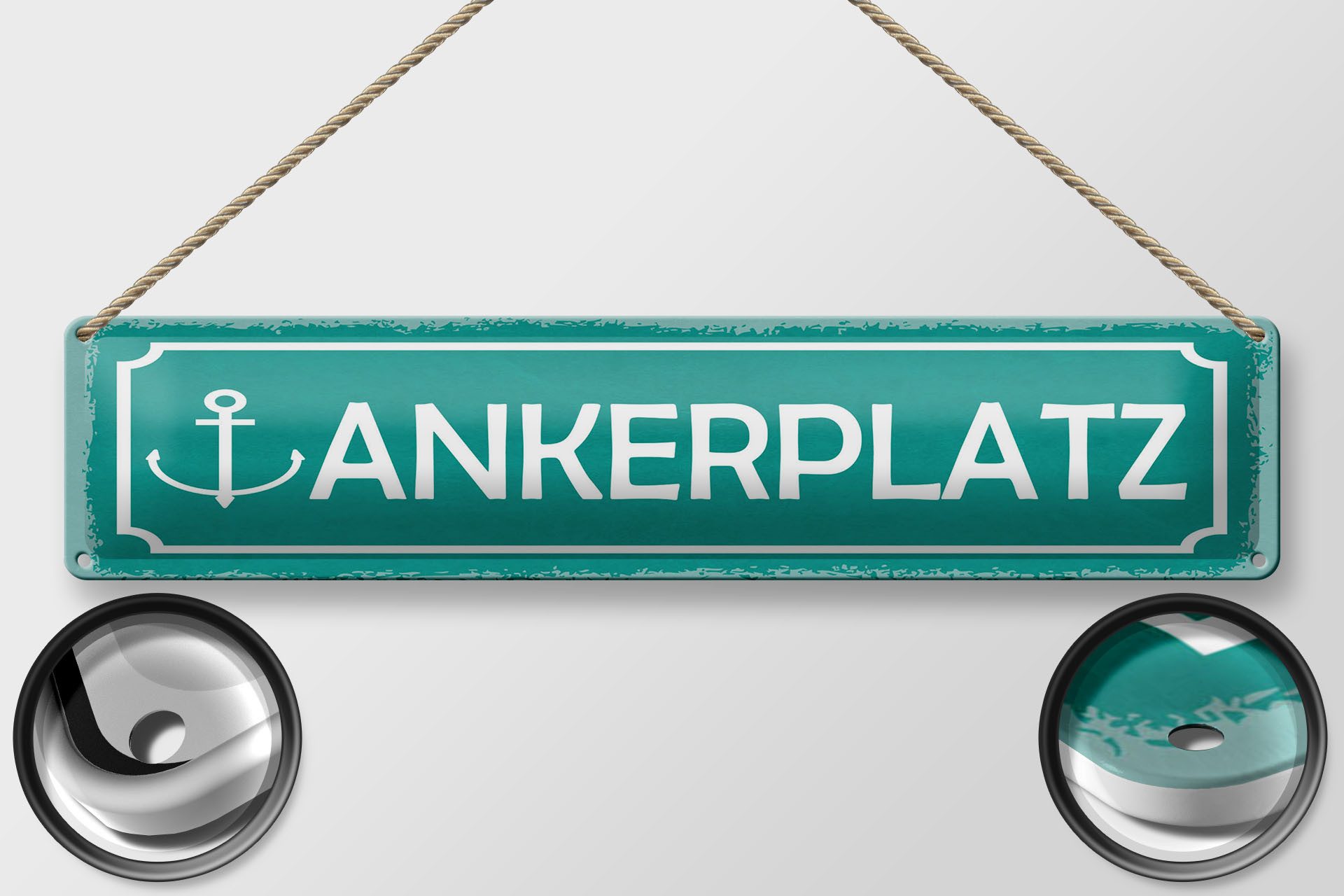 Femer GmbH Metallschild Hinweis 46x10 cm Ankerplatz Anker, (1 St), gewölbte Oberfläche, abgerundete Ecken, umgeschlagene Kanten