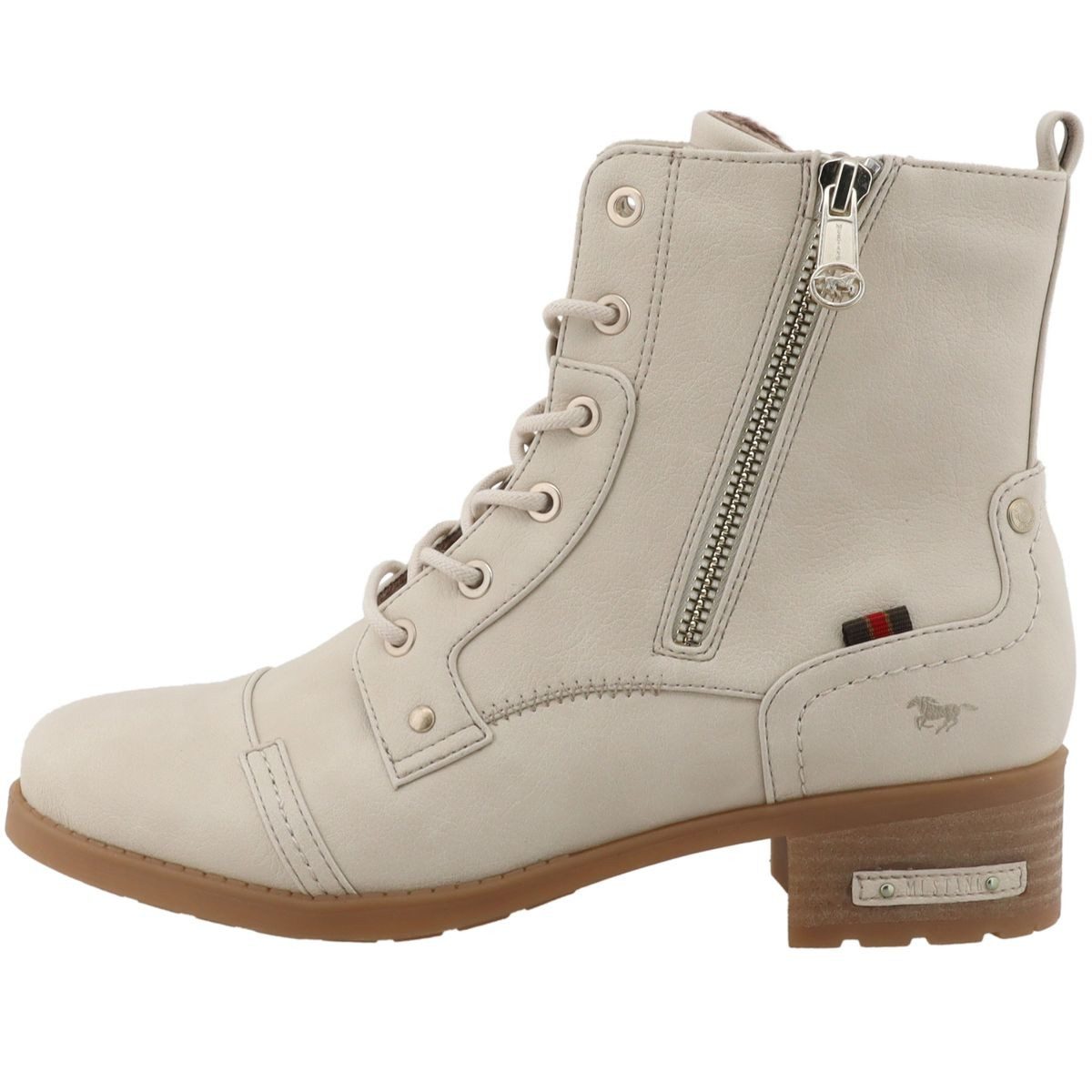 Mustang Shoes 15M0062011-cream Stiefelette Kurzstiefel mit Schnürung und Reißverschluss