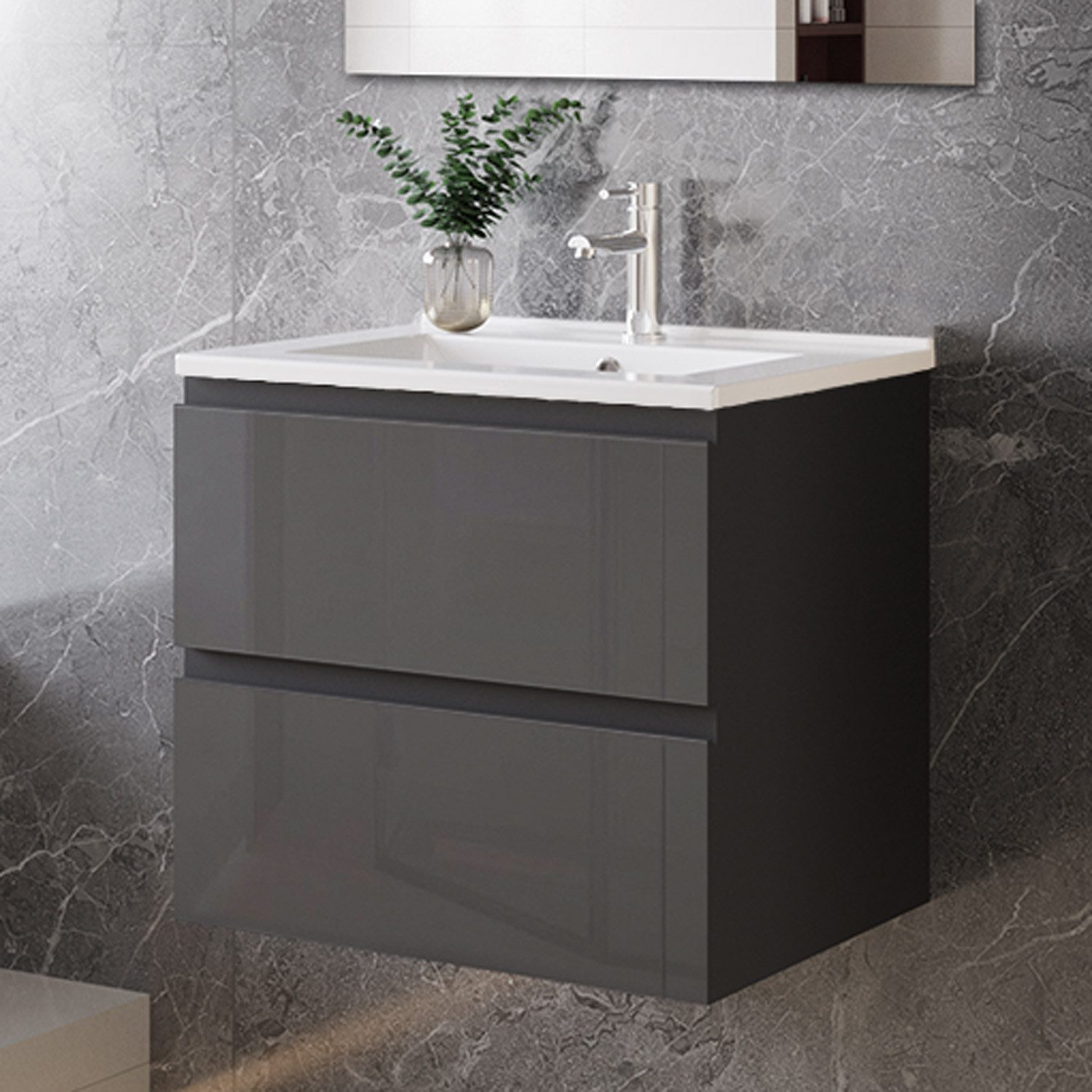 duschspa Waschtisch Waschbecken mit Unterschrank Badmöbel Set Badschrank Waschplatz, Hochglanz, 50-120cm