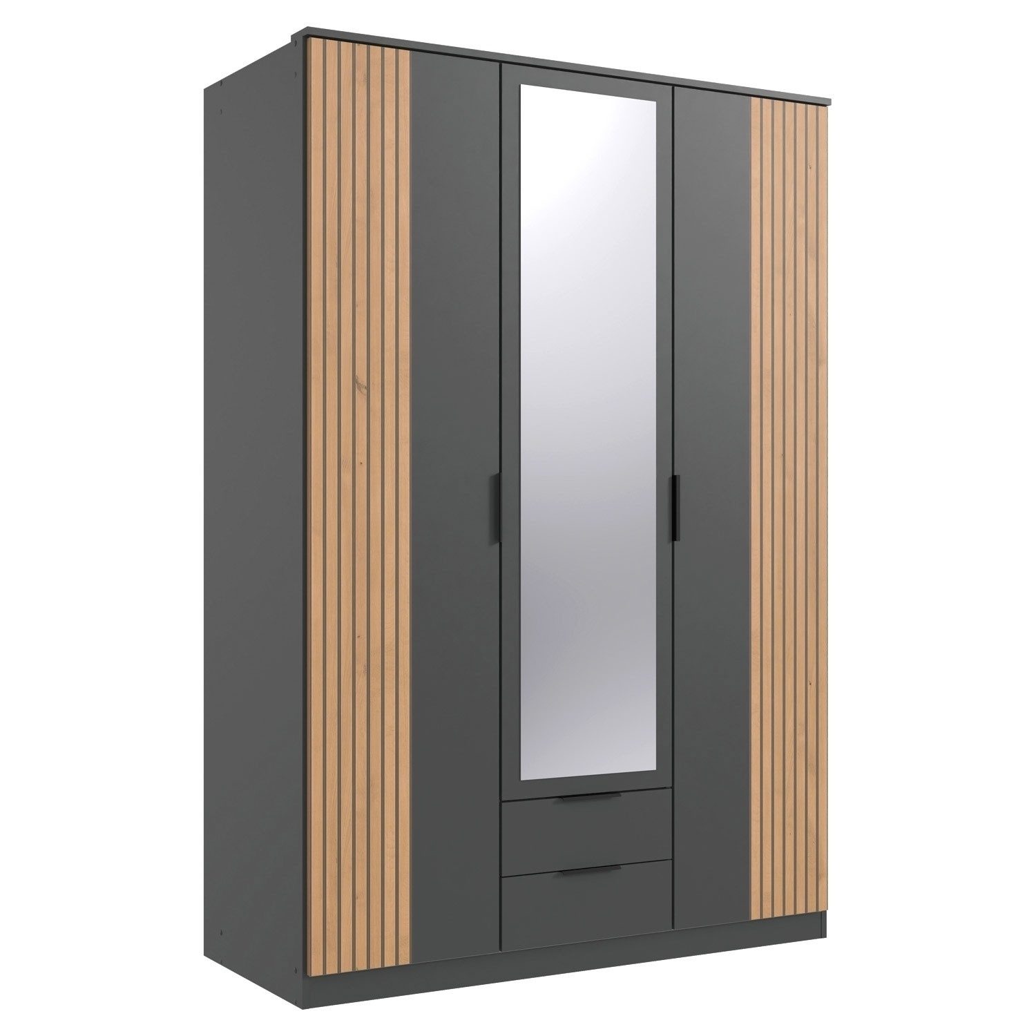 Wimex Drehtürenschrank LÜBECK, 3-türig, Artisan Eiche Dekor, Graphit matt B 135 x H 199 x T 58 cm