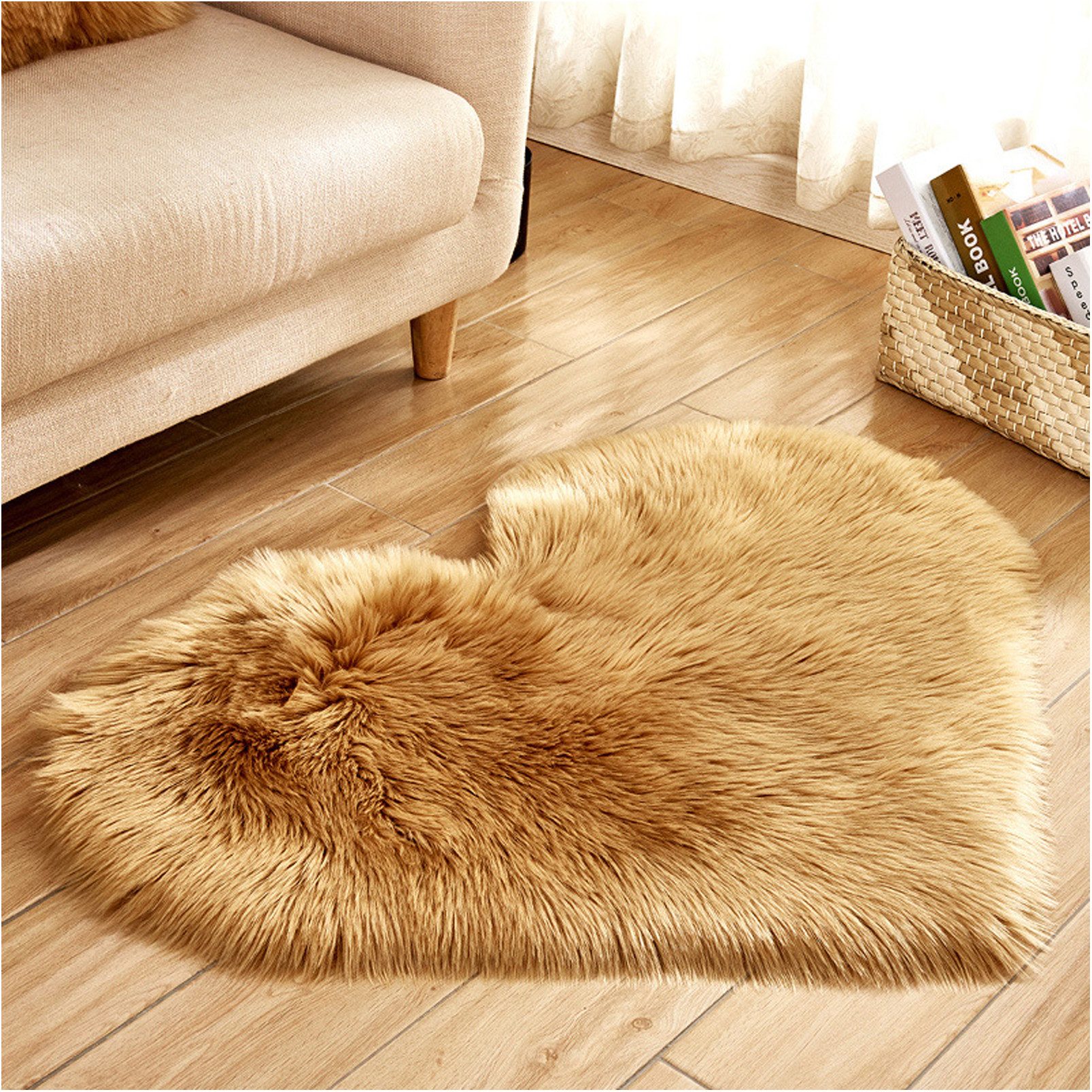 Sunicol Hochflor-Teppich Kunstfell Herz Teppich, Weich Plüsch, Flauschig Fußmatte Badematte, Herzform 40cm*50cm, Waschbar Weicher Shaggy Flauschige Langflor Badteppich