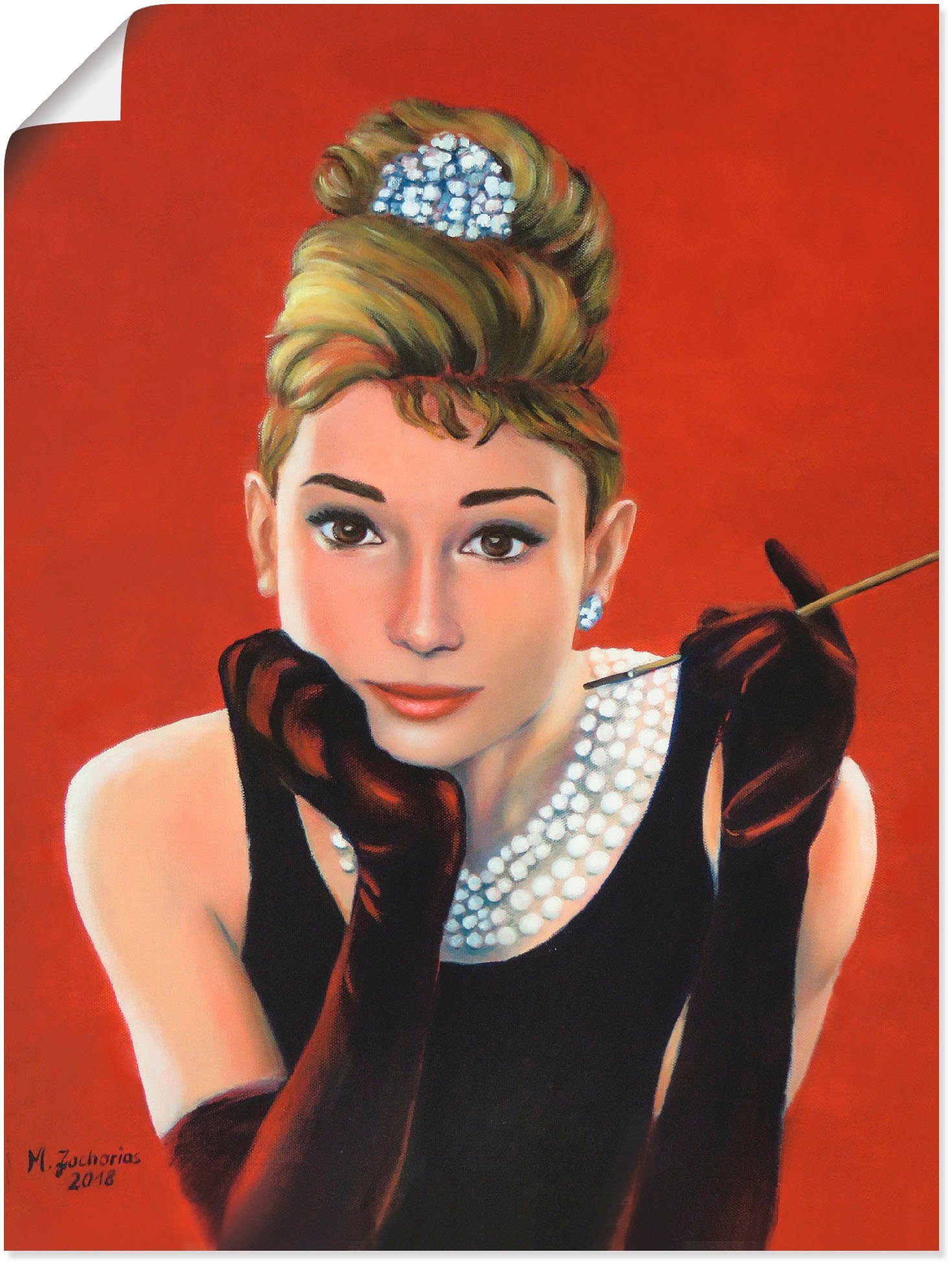 [100% Qualitätsgarantie] Artland Wandbild Audrey Hepburn in Größen Stars Wandaufkleber Leinwandbild, versch. Poster St), Alubild, (1 als oder Porträt