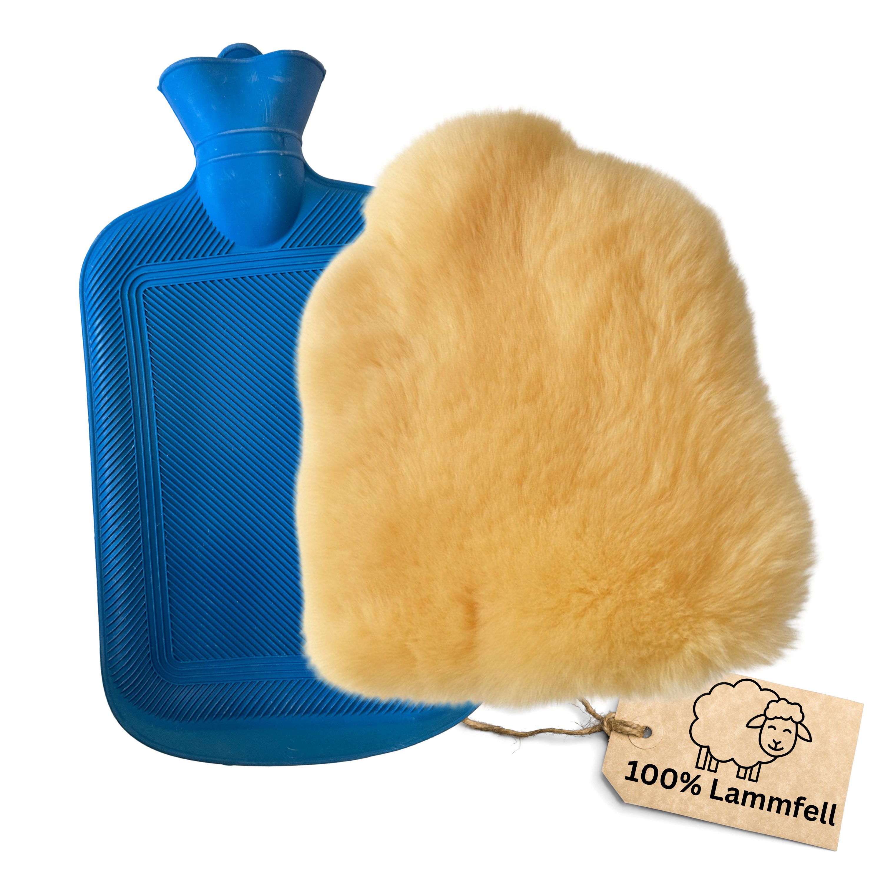 LIRA Deko Wärmflasche mit Lammfell Bezug - Wärmflaschenbezug inkl. Gummiflasche - Natur pur, hautfreundlich, atmungsaktiv, inkl. Flasche - sofort einsatzbereit
