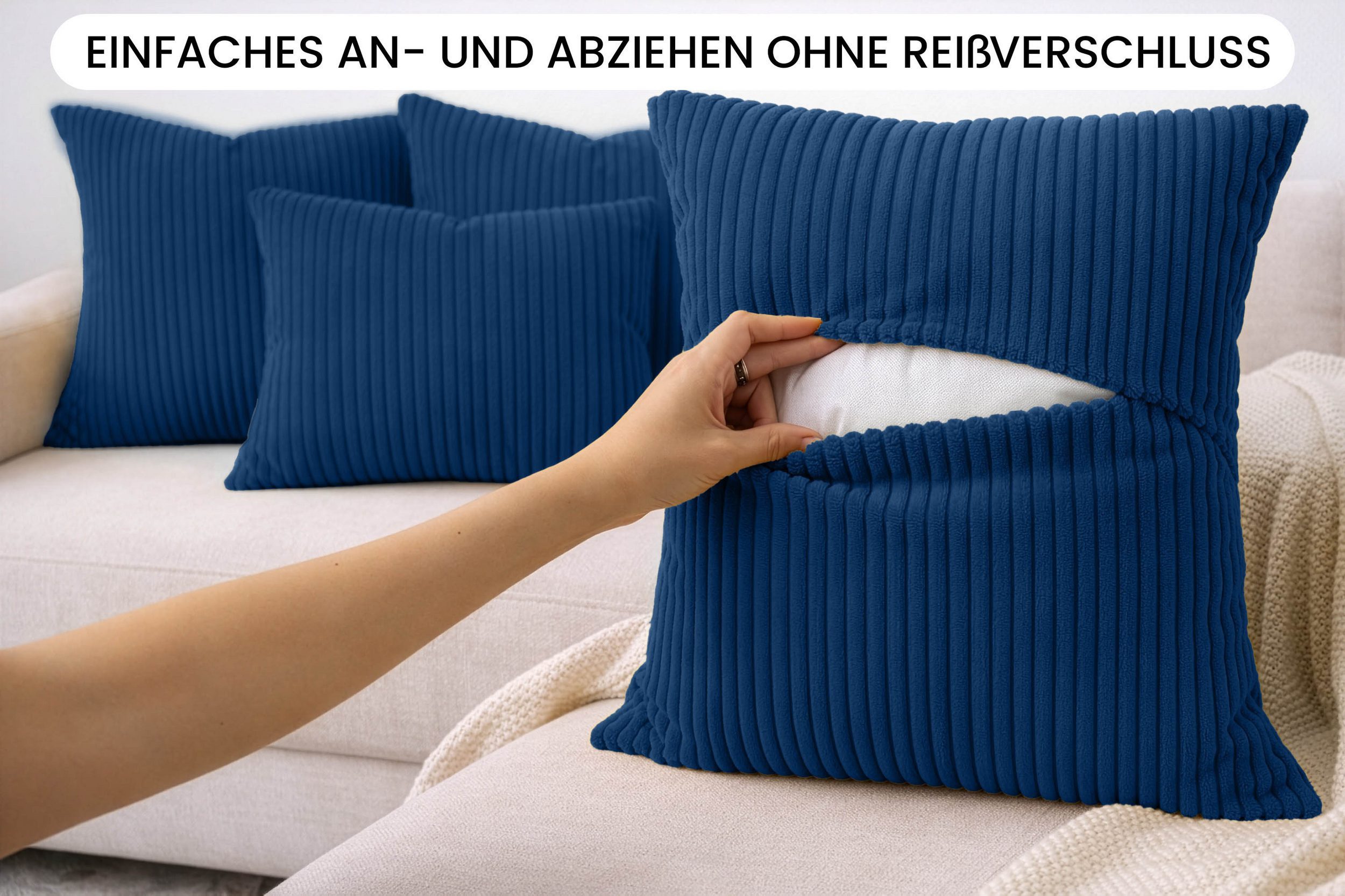 Amilian Dekokissen Sofakissen Cord-Optik 4er Set mit Füllung 2x 40x40 + 2x 35x45 cm, mit Füllung, Hotelverschluss, formstabil – Bild 5 von 5