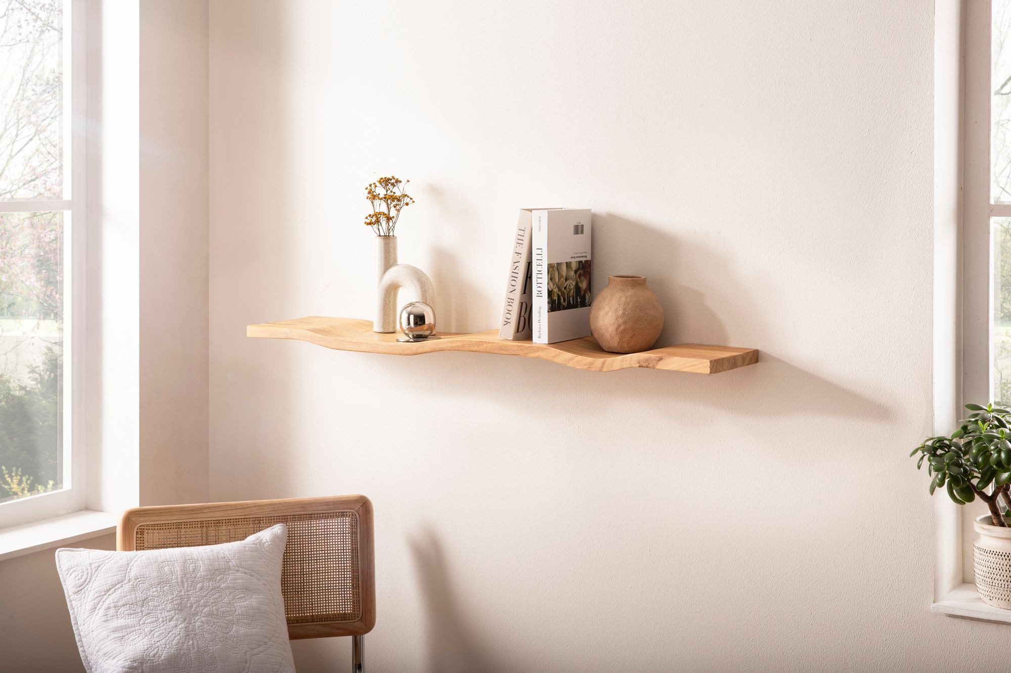 FINEBUY Wandregal FB74753 Wandregal Akazie Massivholz 100cm in moderner Wel günstig online kaufen