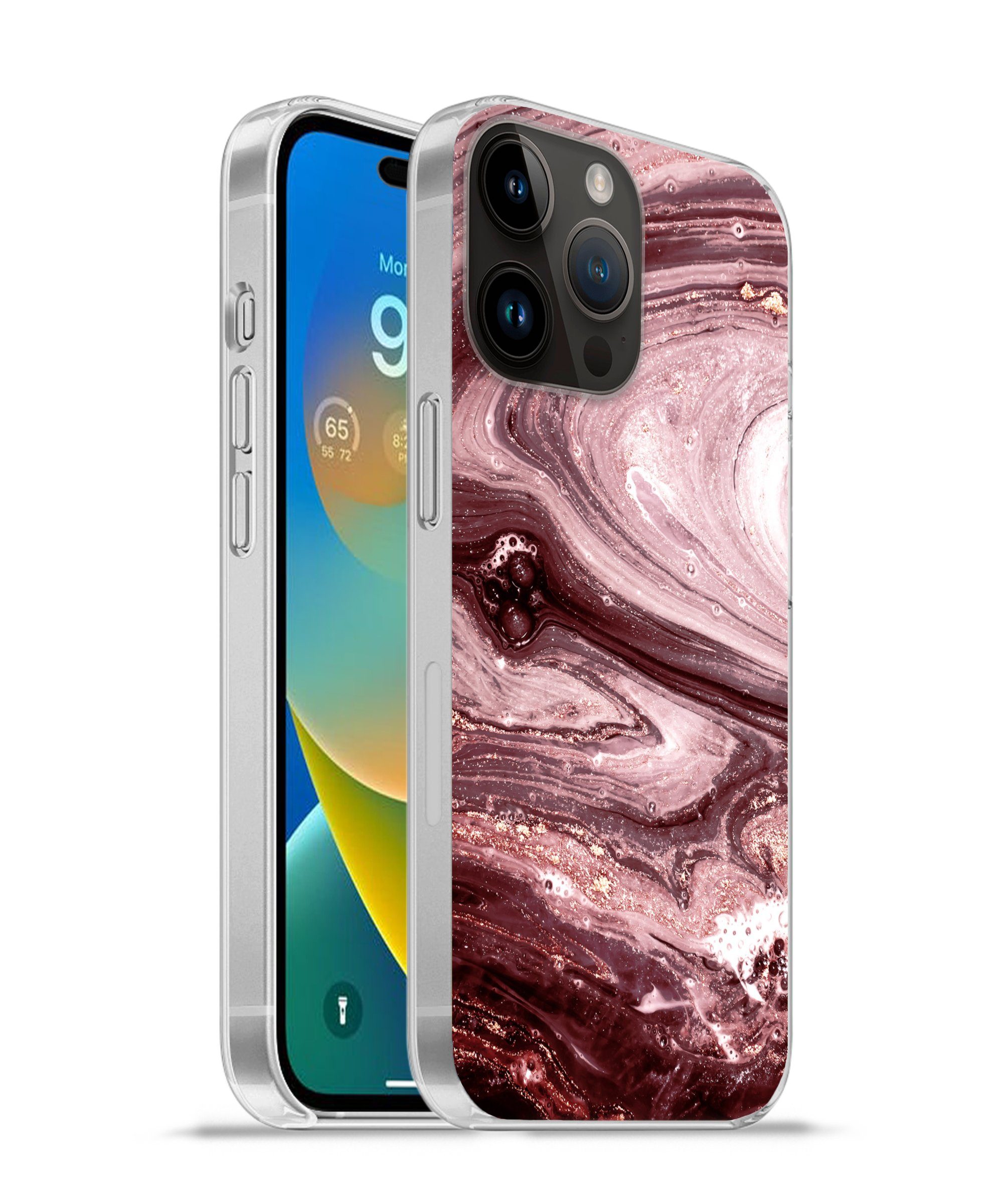 MuchoWow Handyhülle für Apple iPhone 14 Pro Max Marmor - Gold - Rosa, Smartphone-Bumper, Print, Handy Schutzhülle Dünn