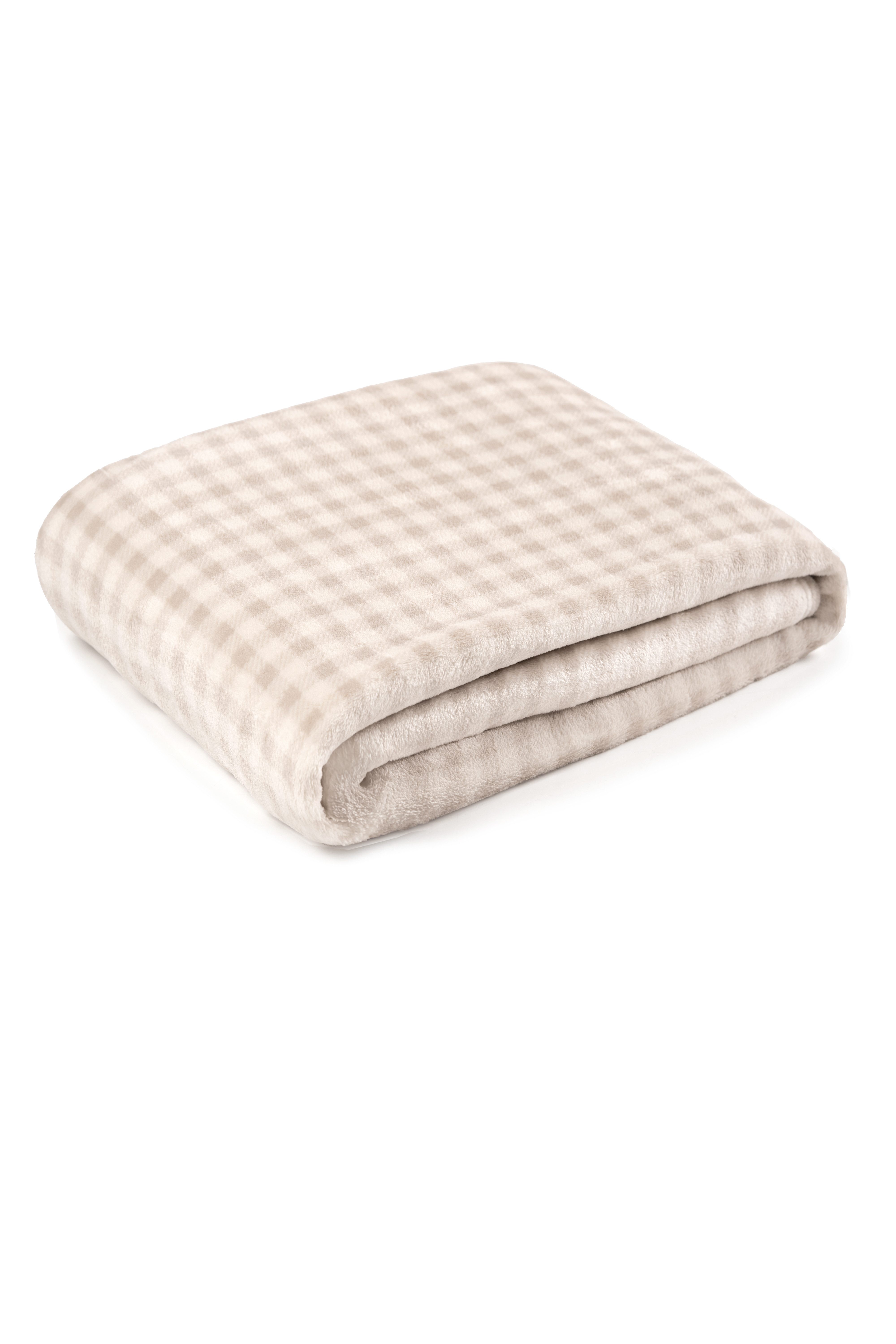 Wohndecke Kuscheldecke in Beige mit feiner Karostruktur 150 x 200 cm, Mademoiselle Sommeil, Extra weich & warm, Sofadecke aus Polyester, pflegeleicht & langlebig