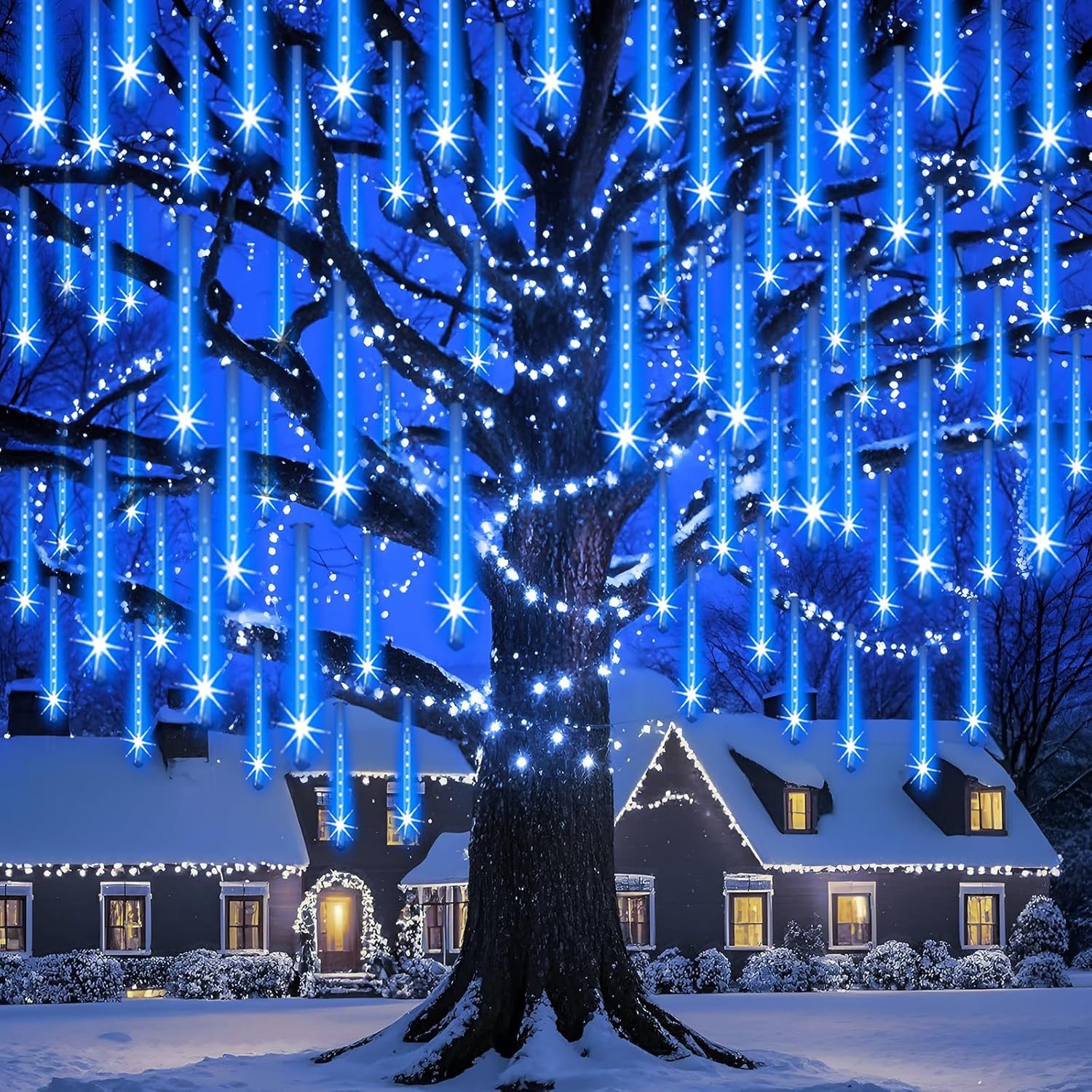 Merry 2024 LED-Lichterkette LED-Lichterkette Meteorschauer Regen Lichter,LED Dekolicht, Eiszapfen Regentropfen,30/50cm,LED Dekolicht