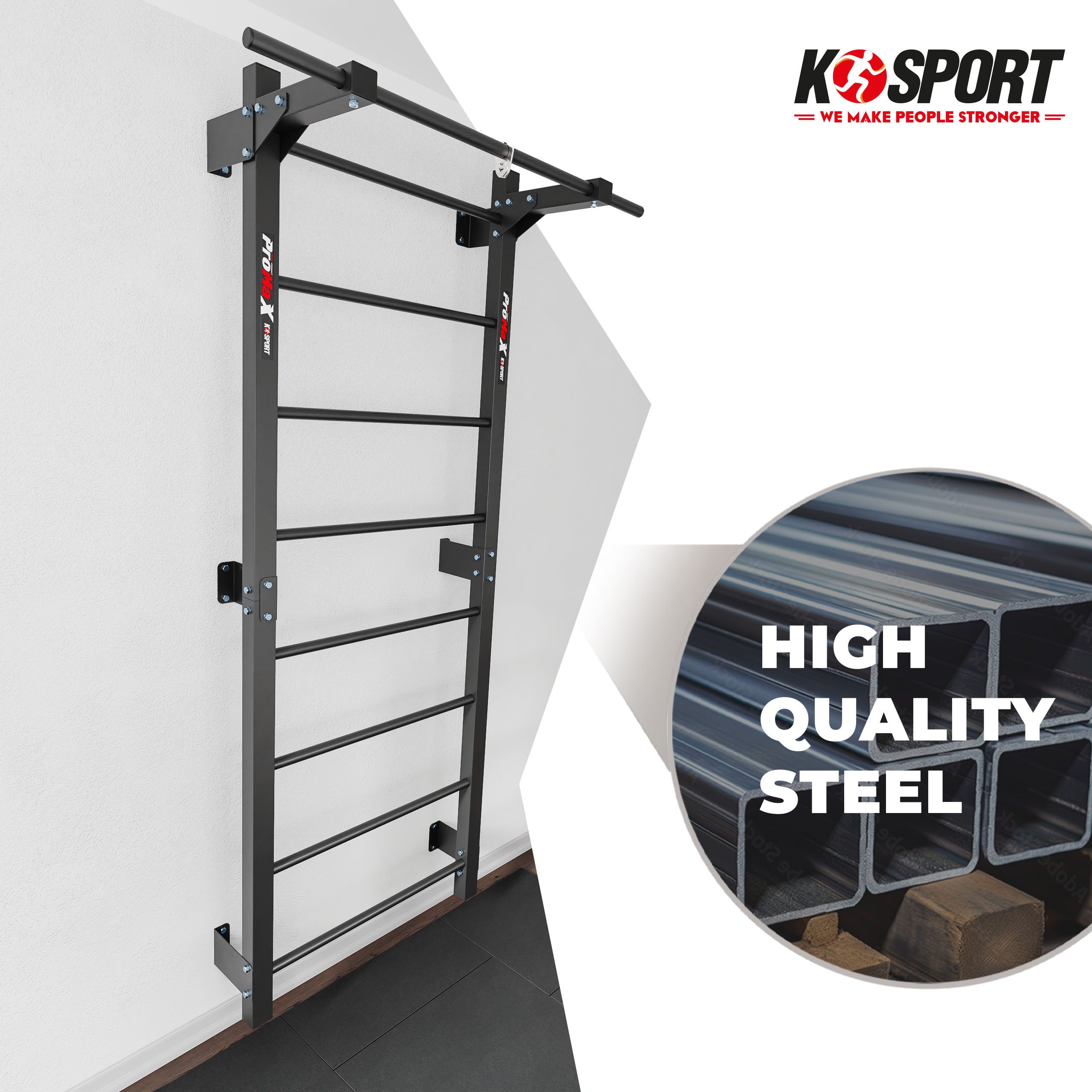 K-SPORT Sprossenwand Fitness-Sprossenwand aus Metall mit Klimmzugstange
