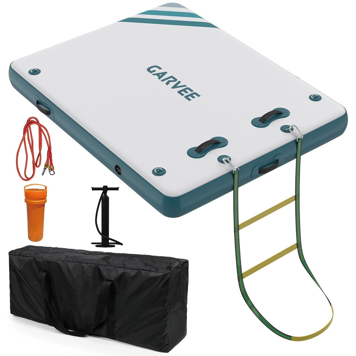 GarveeMore Wassersportträger Aufblasbare Schwimmplattform 1.8×1.5m, rutschfest, mit Leiter Grün