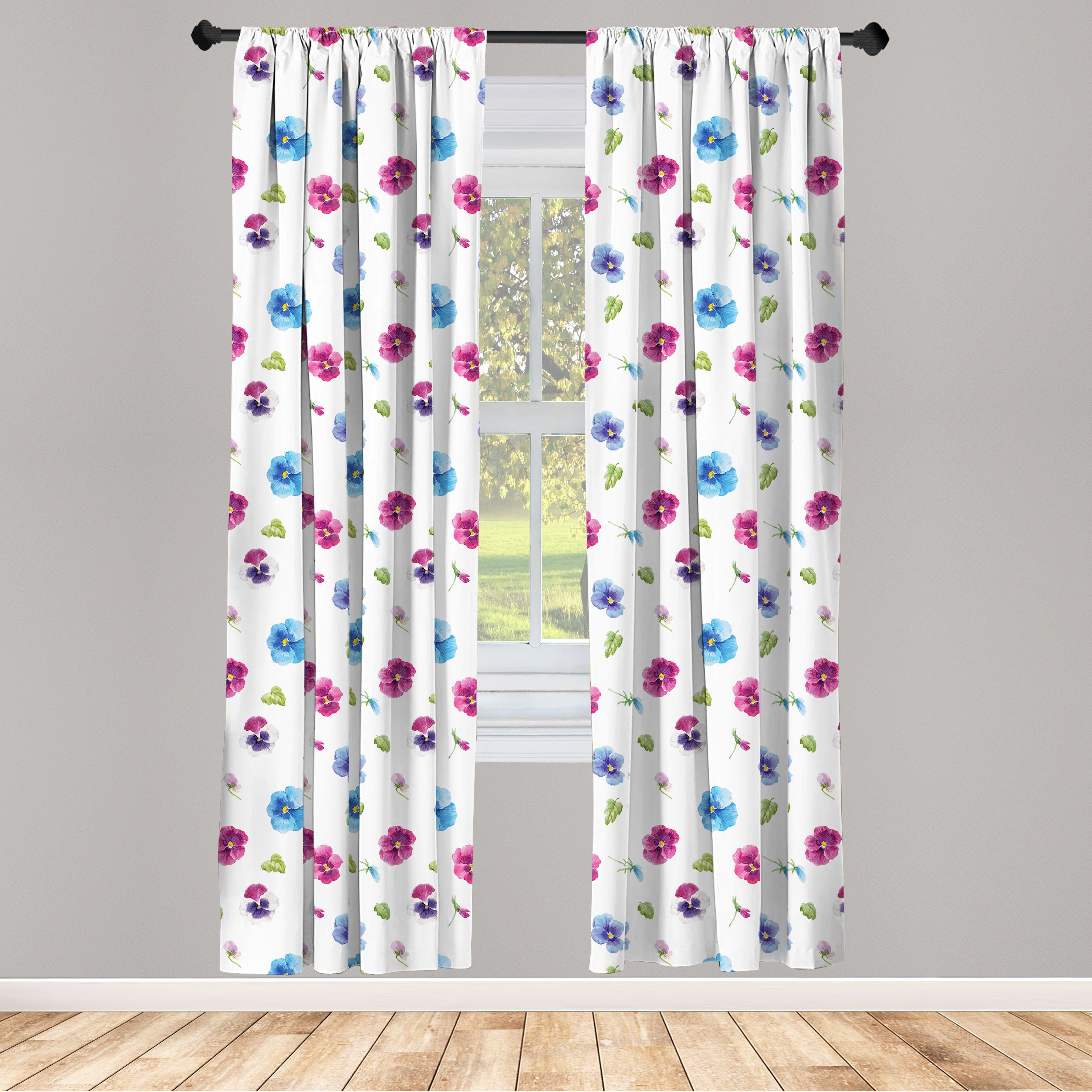 Gardine Vorhang für Wohnzimmer Schlafzimmer Blütenblätter und Dekor, Blume Microfaser, Stiefmütterchen Sprossen Abakuhaus