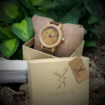 Holzwerk Quarzuhr LIL TORI BROWN Damen Leder & Holz Armband Uhr mit Pferd Motiv, braun