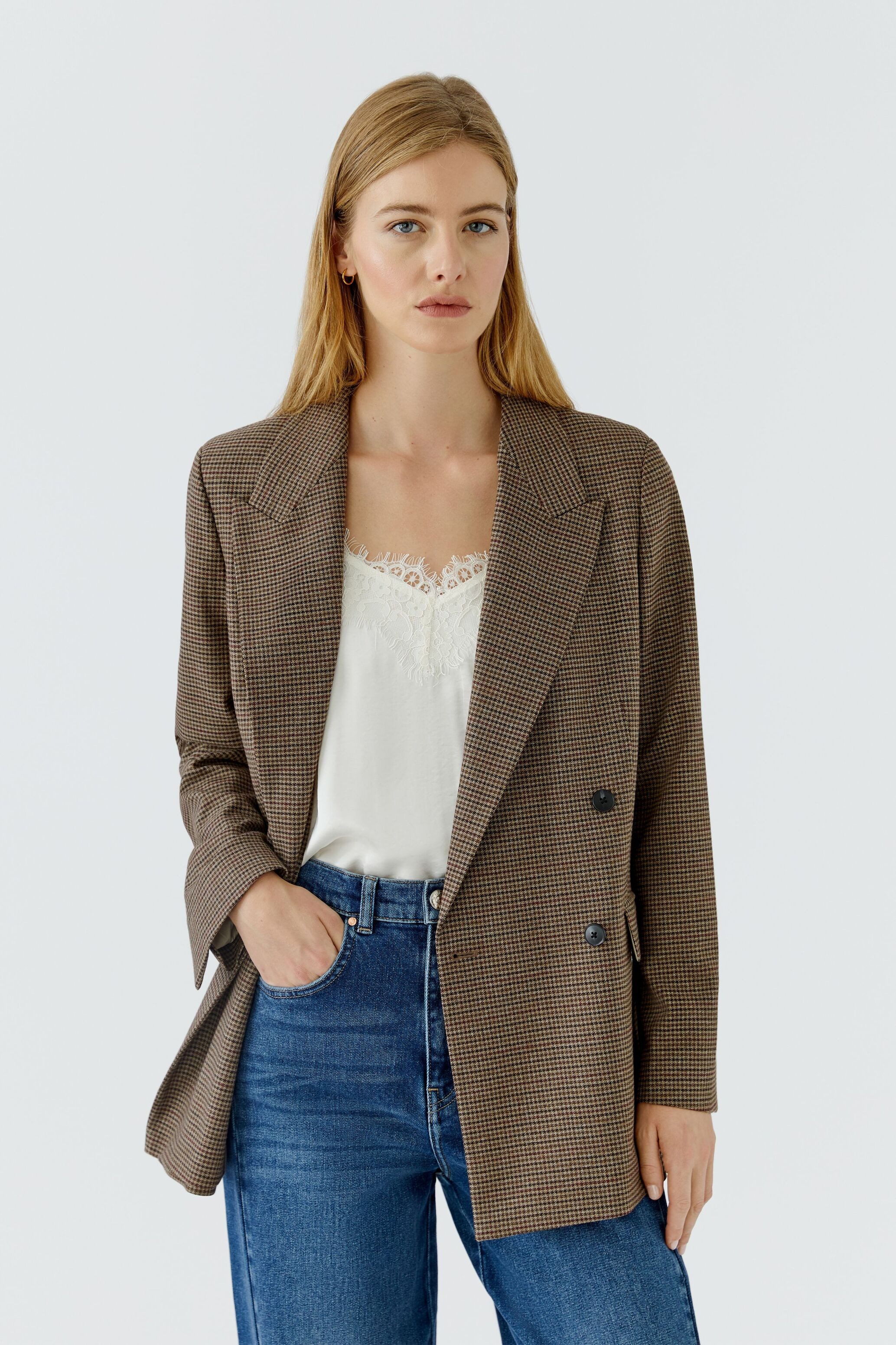 Oui Jackenblazer Oversized geschnitten V-Ausschnitt