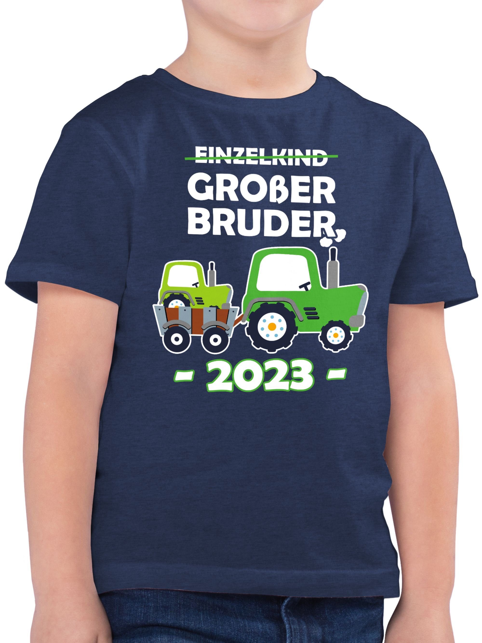Shirtracer T-Shirt Einzelkind Großer Bruder 2023 Traktor Großer Bruder 02 Dunkelblau Meliert