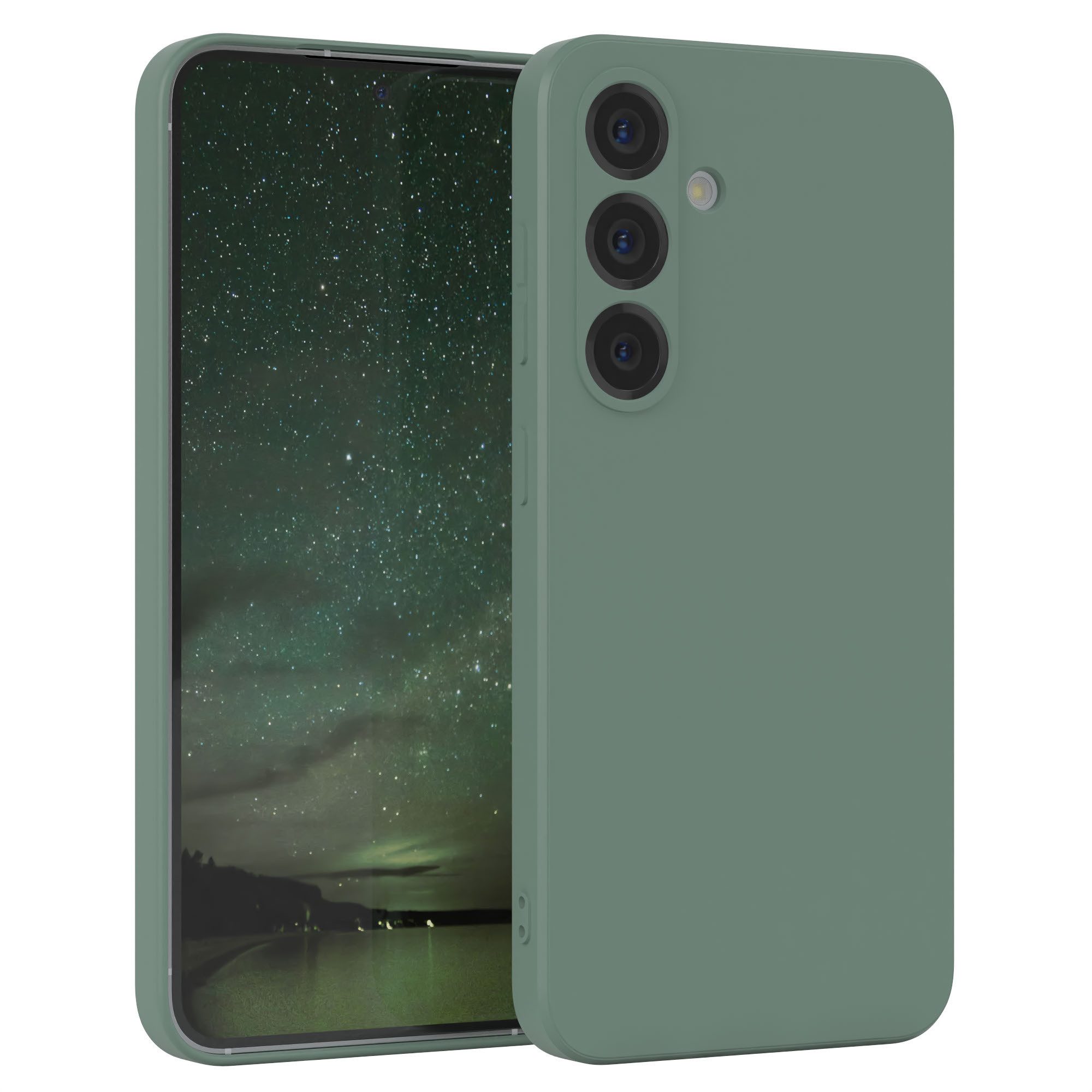 EAZY CASE Handyhülle für Samsung Galaxy S25 Hülle Silikon 6,2 Zoll, Schutzhülle mit Kameraschutz stoßfest telefonhülle Matt Dunkelgrün