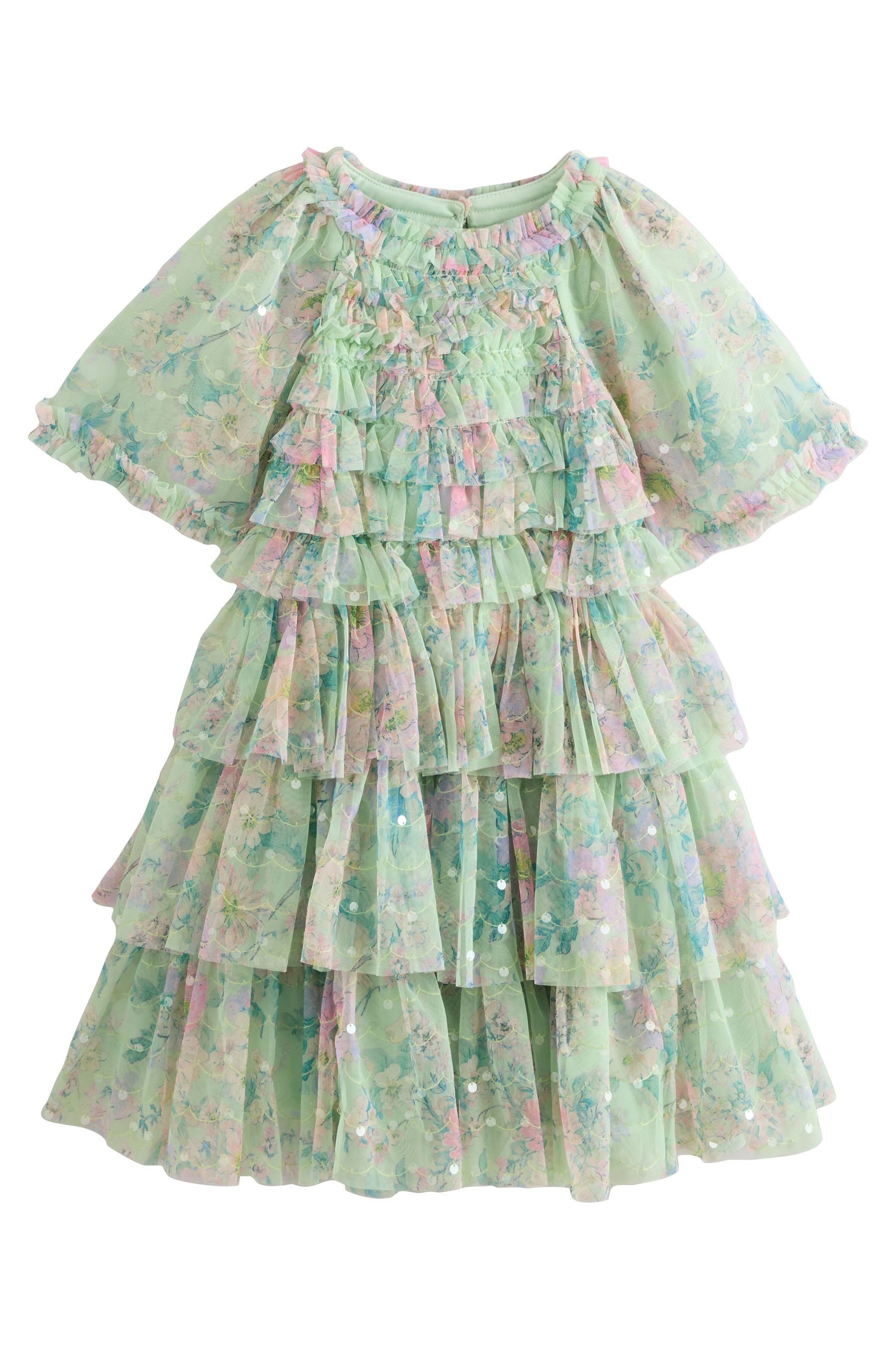 Next Partykleid Festliches Kleid aus Mesh mit Blumen + Pailletten (1-tlg)