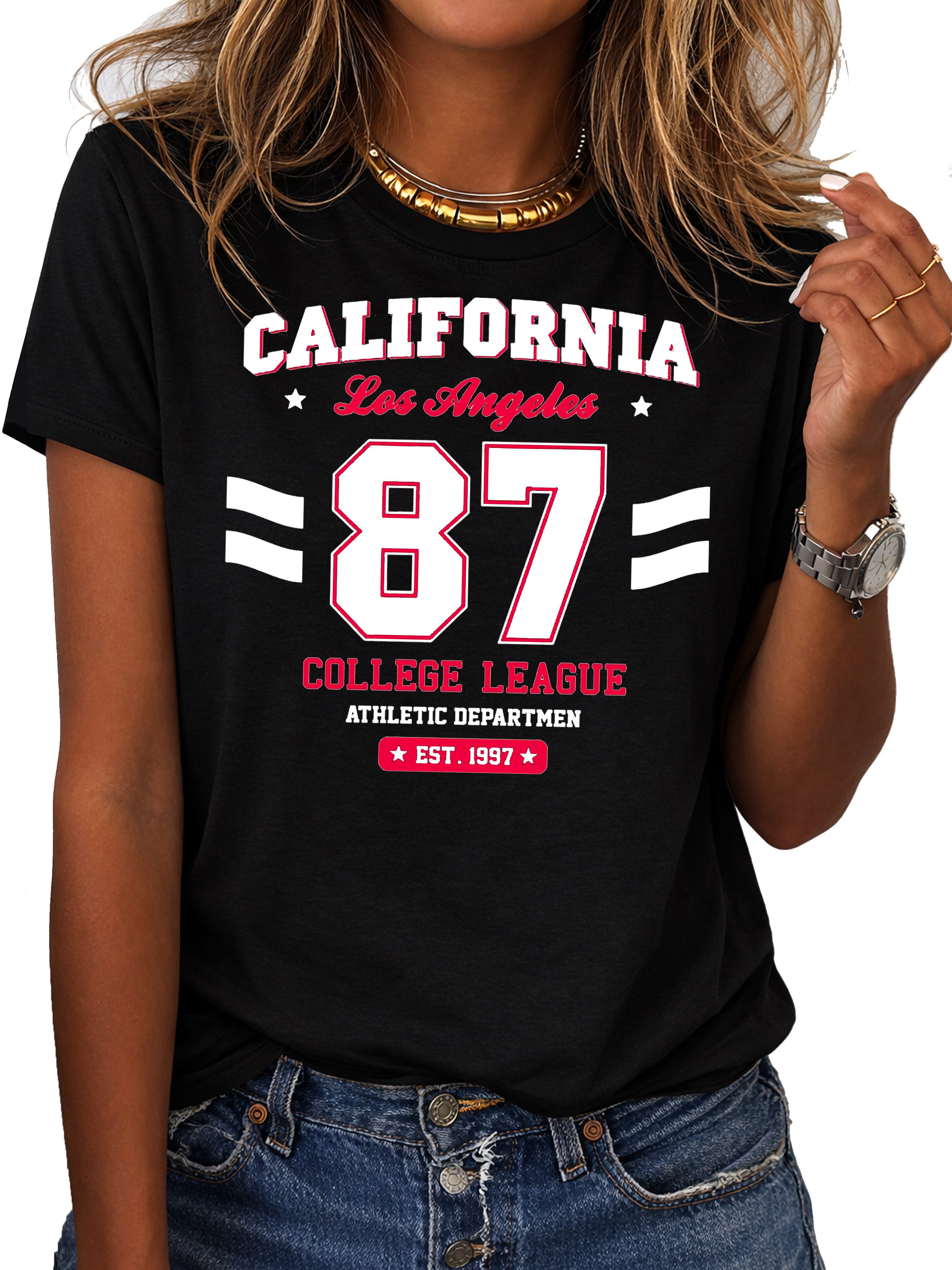 RMK T-Shirt Damen Shirt Rundhals Basic "College" aus Baumwolle