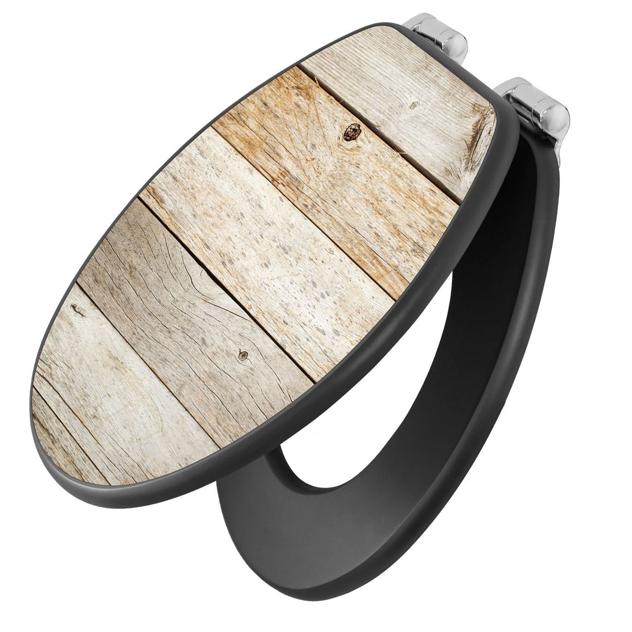 banjado WC-Sitz Anthrazit Motiv Graues Holz (umweltfreundliches Material, integrierte Absenkautomatik), 46,5 x 38 x 5 cm