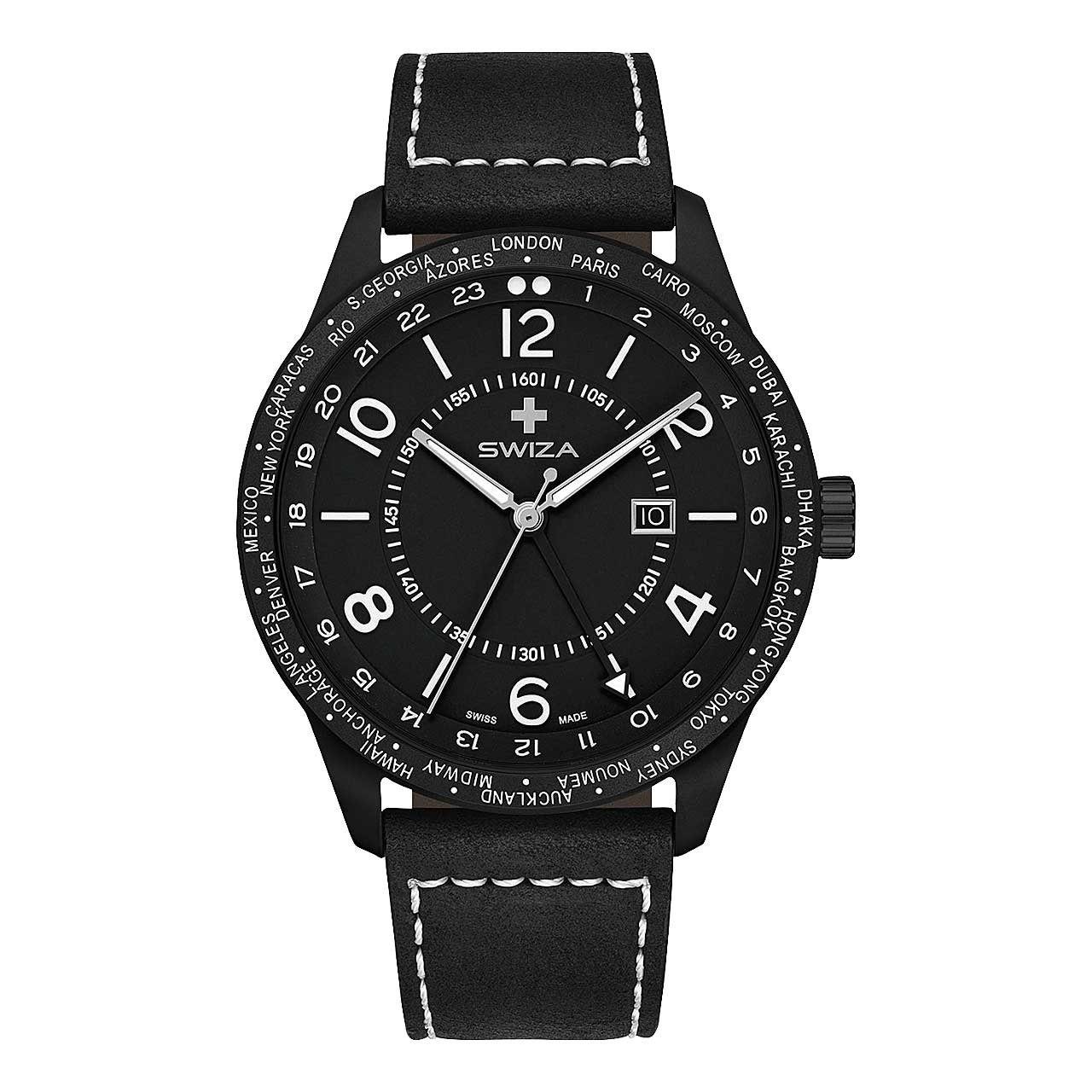 Armbanduhr Uhr MAGNUS PVD SWIZA Herbertz 78054 GMT schwarz