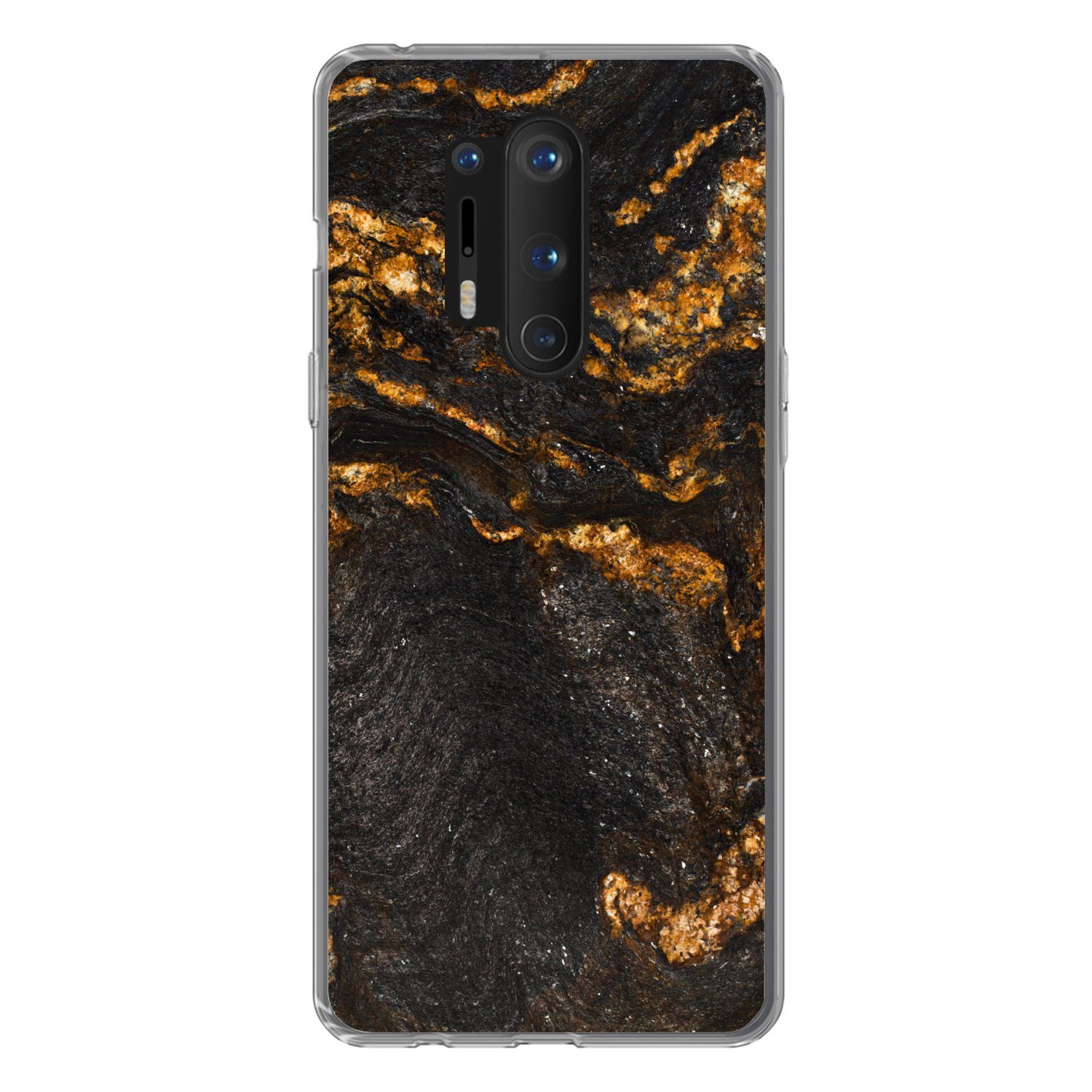 MuchoWow Handyhülle für OnePlus 8 Pro Marmor - Limette - Schwarz - Gold - Marmoroptik - Lu, Phone Case, Silikon, Schutzhülle Dünn