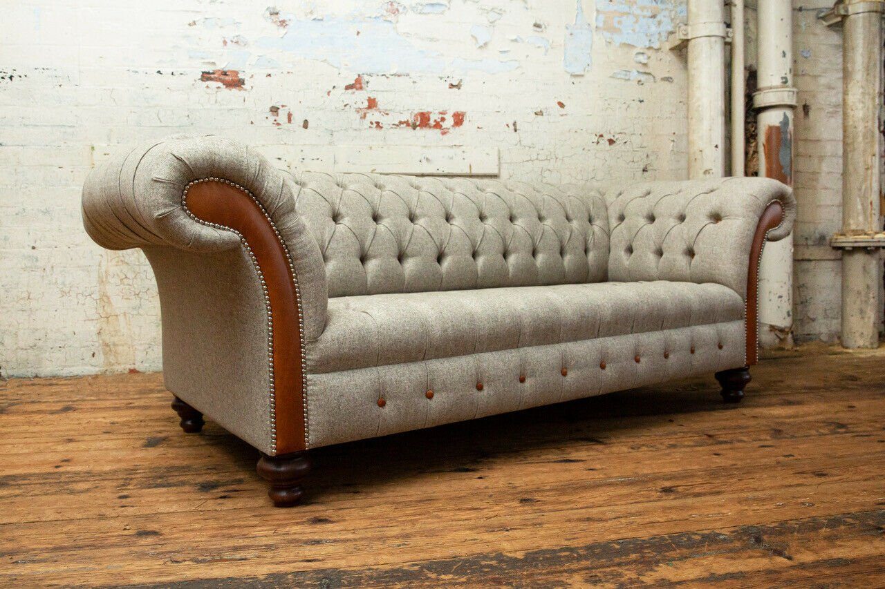 Dreisitzer Chesterfield-Sofa Polster Sitz mit 225cm, Moderne Couch Rückenlehne Die Knöpfen. Möbel Design Sofa 3er JVmoebel
