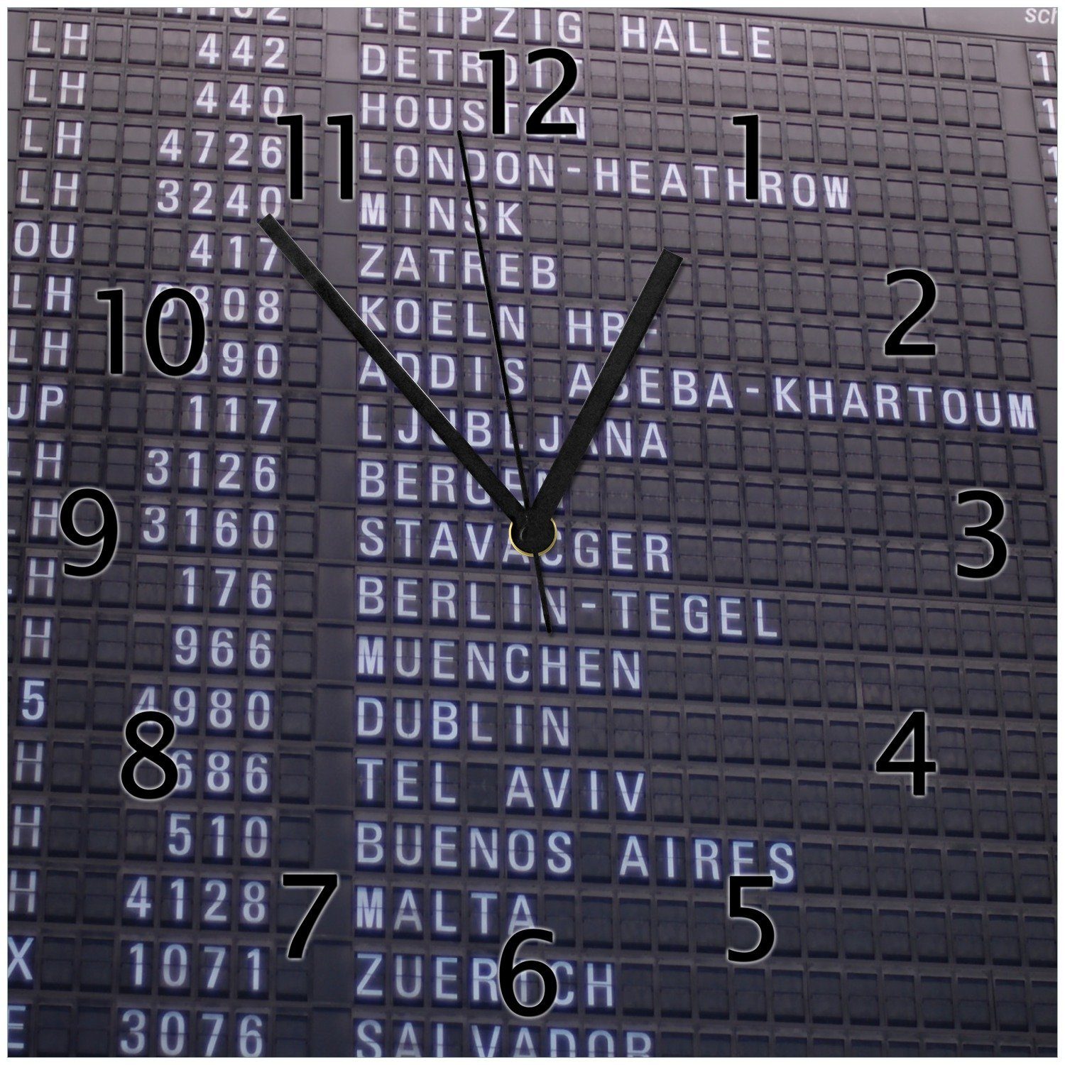 Wallario Wanduhr Flughafen Abflugtafel (Glasuhr)