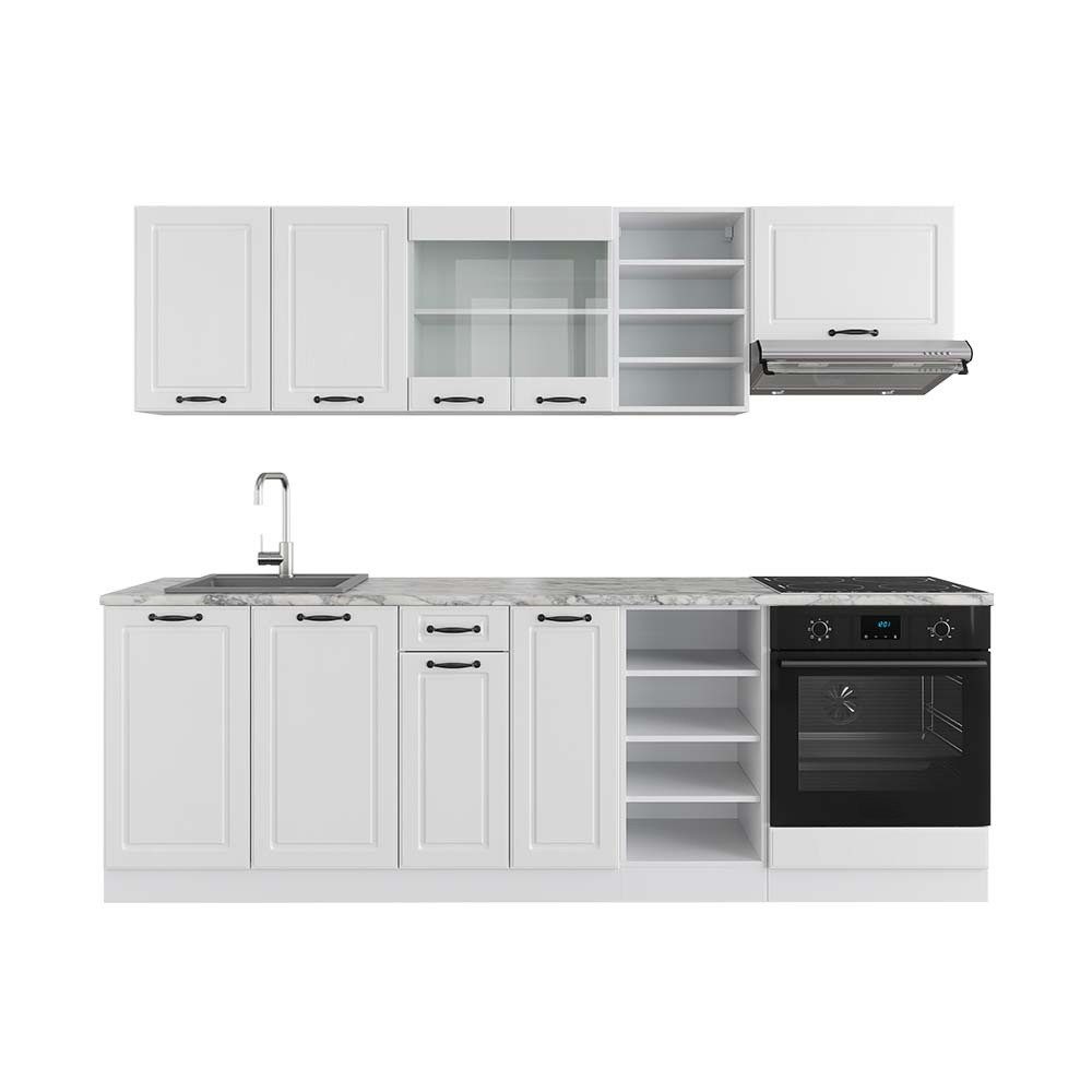 Vicco Küchenzeile R-Line, Weiß Landhaus/Weiß, Ohne Arbeitsplatten