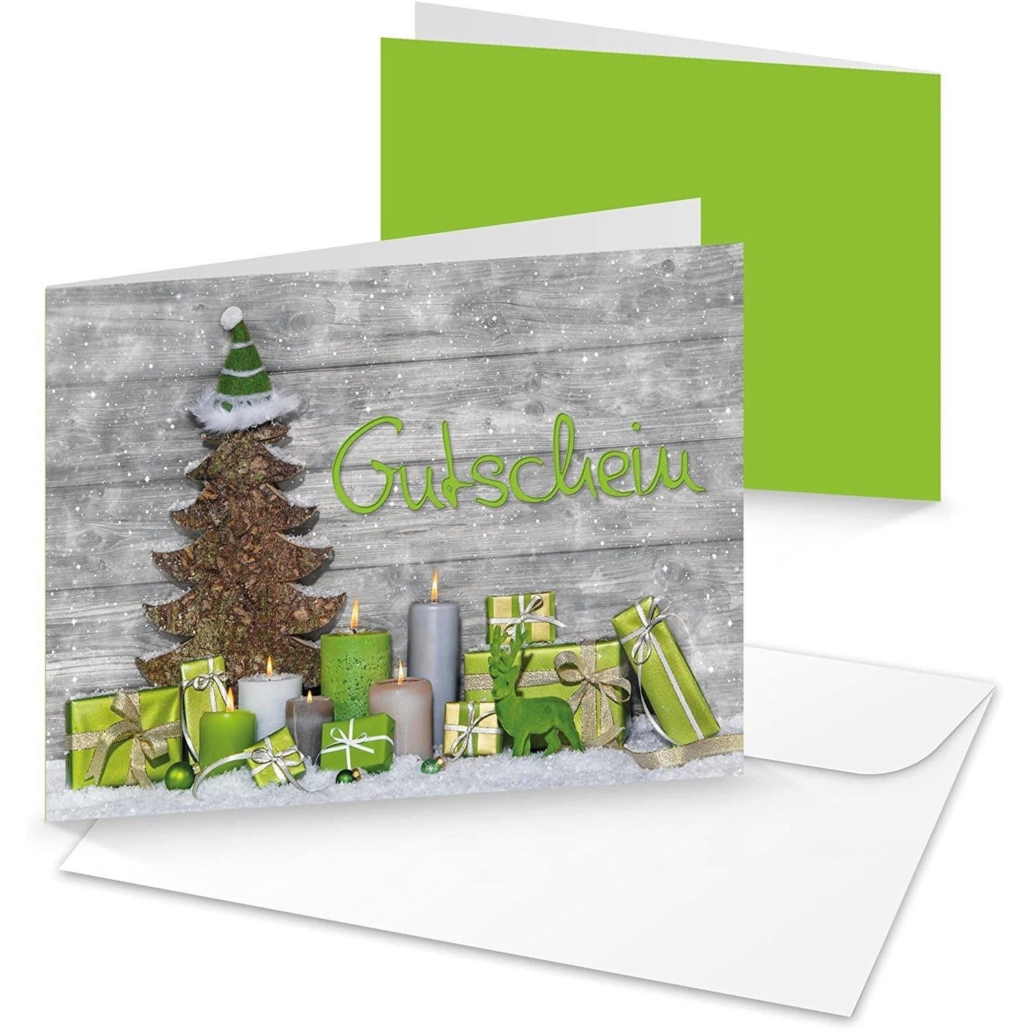 Logbuch-Verlag Dekofigur 10 Stück Kunden-Gutschein hell-grün grau Weihnachten Text GUTSCHEIN