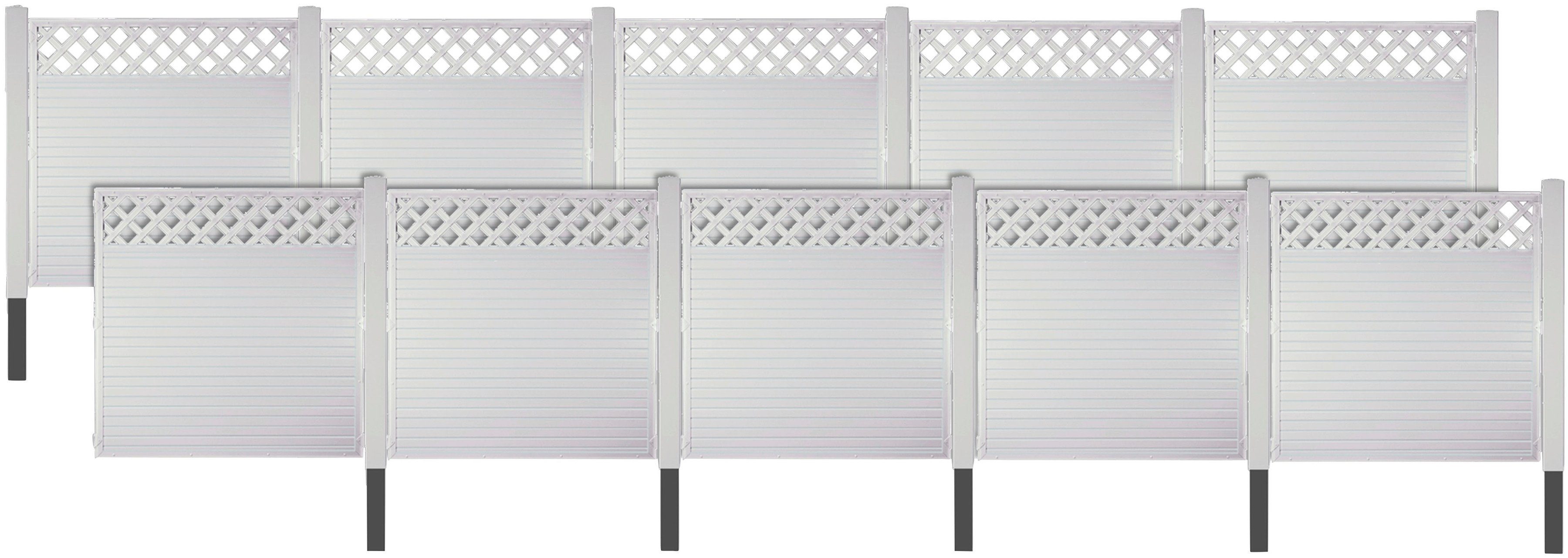 Tetzner & Jentzsch Sichtschutzelement LANGLEY 8, (Set), Nie wieder streichen. Weiße PVC-Kunststoffzäune