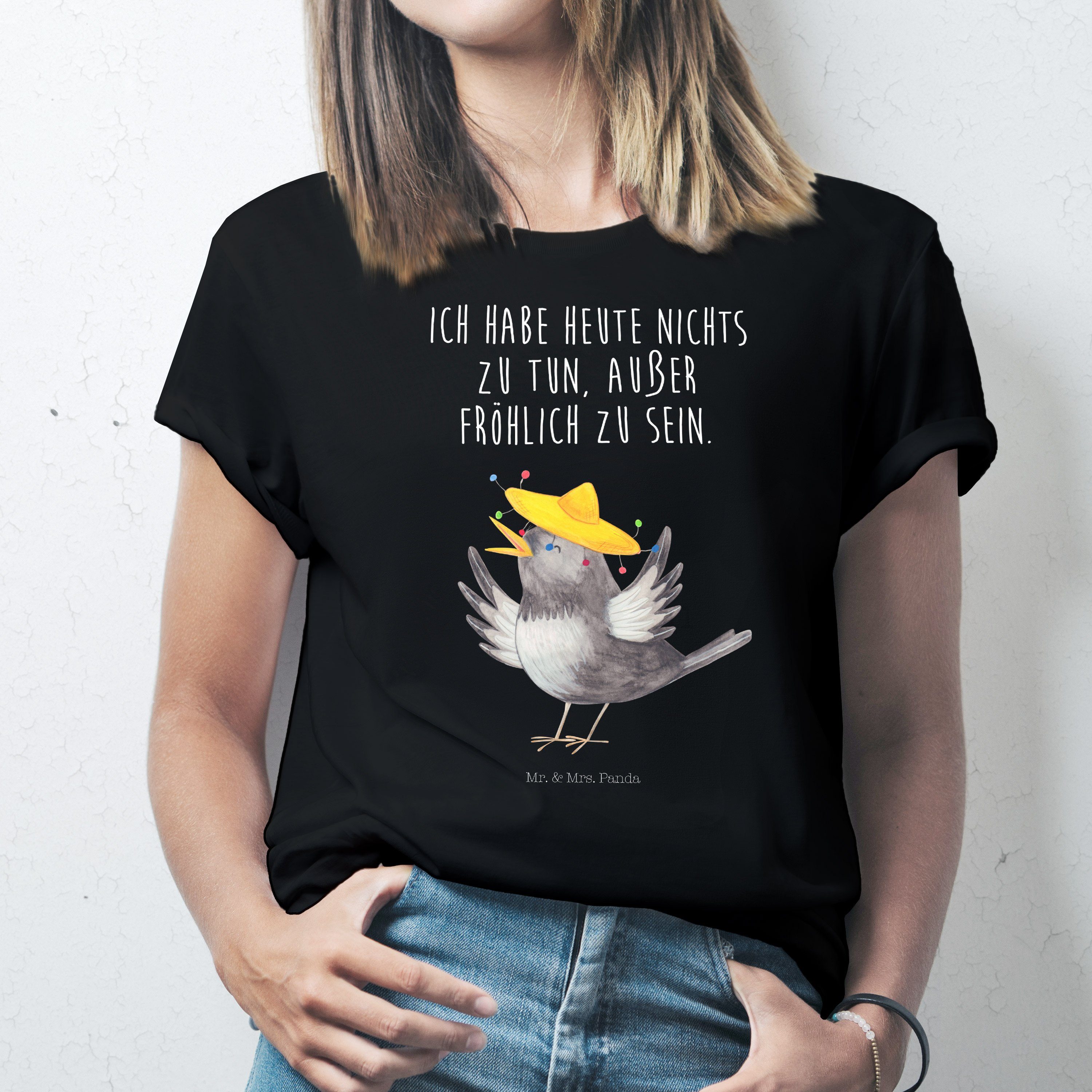 T-Shirt Rabe mit Sombrero - Schwarz - Shirt, T-Shirt (1-tlg)