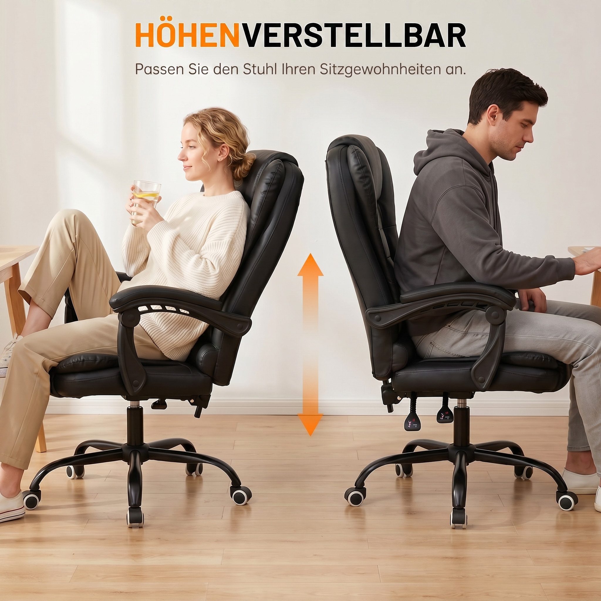 oyajia Bürostuhl Ergonomischer Bürostuhl Massage Chefsessel Drehstuhl Gaming Büro Stuhl (Bürostuhl mit extra Polsterung Home Office Chair im Lederoptik-Design), – Bild 4 von 5