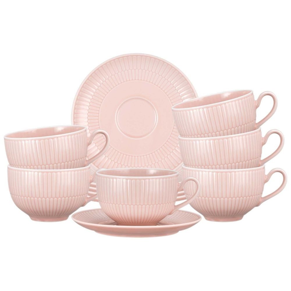 Seltmann Weiden Becher Seltmann Weiden Amina rosč Milchkaffeetasse + Untertasse 6er Set, Porzellan