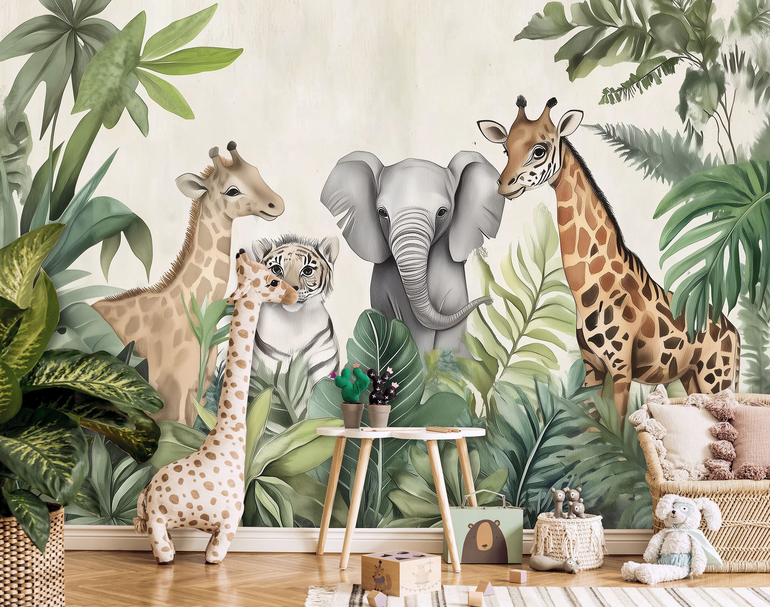 Wallarena Fototapete Kinderzimmer Dschungel Tiere Kinder Vlies Tapete Wandt günstig online kaufen