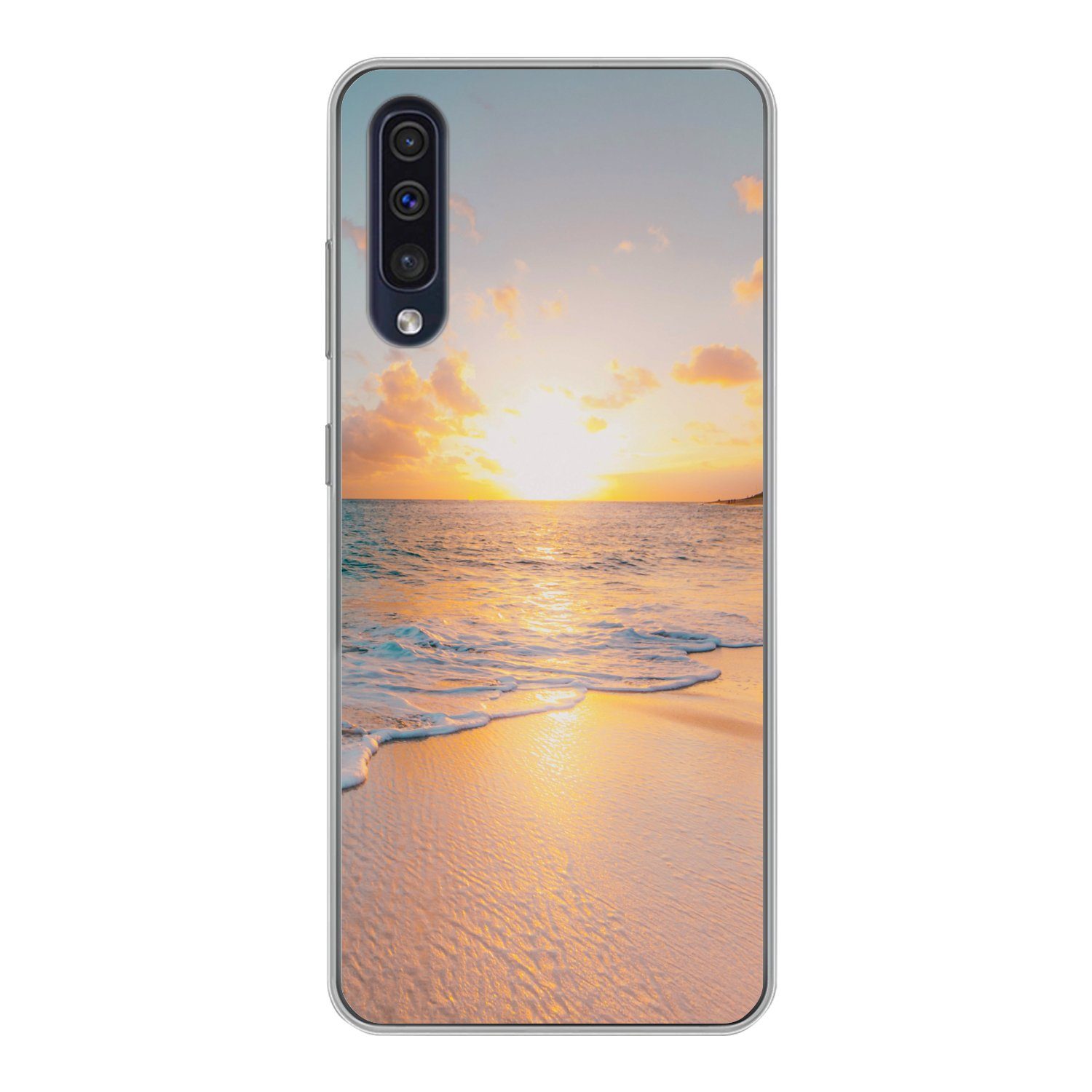 MuchoWow Handyhülle für Samsung Galaxy A30s Sonnenuntergang - Strand - Meer - Sommer - Bla, Smartphone-Bumper, Print, Handy Schutzhülle Dünn