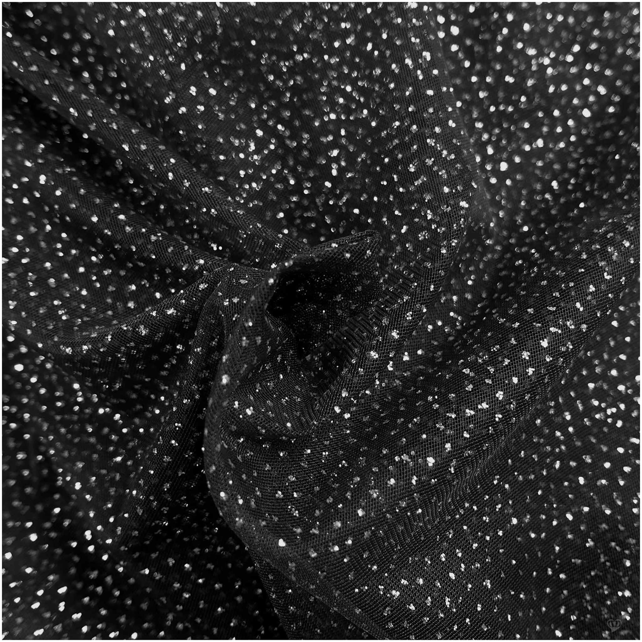 maDDma Stoff Tüll mit Glitzer Fasching Kostümstoff 1 x 1,5 m Meterware, 001 - schwarz / silber