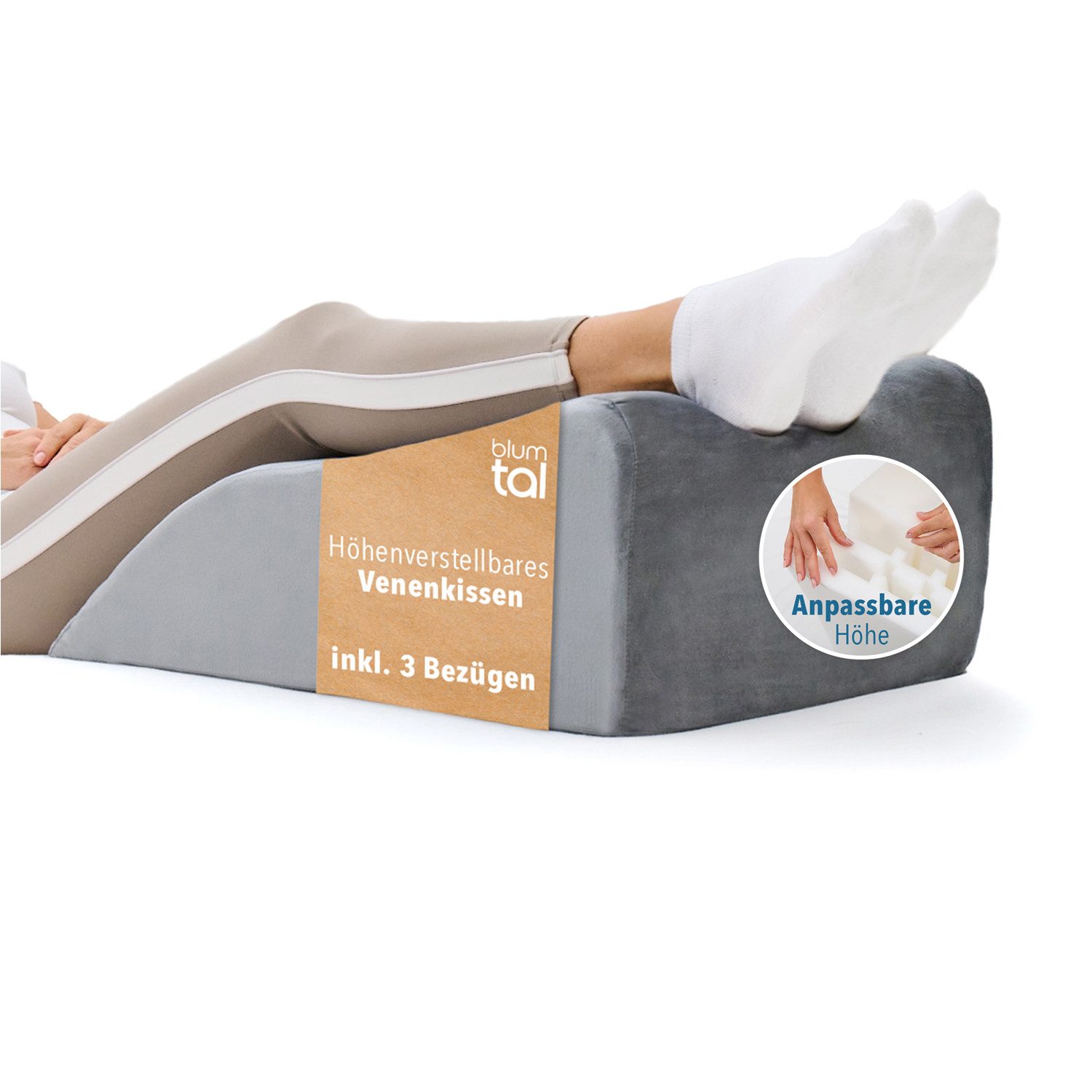 Blumtal Venenkissen Ergonomisches höhenverstellbares Venenkissen, Beinkissen gegen schwere Beine - erhältlich in zwei Farben