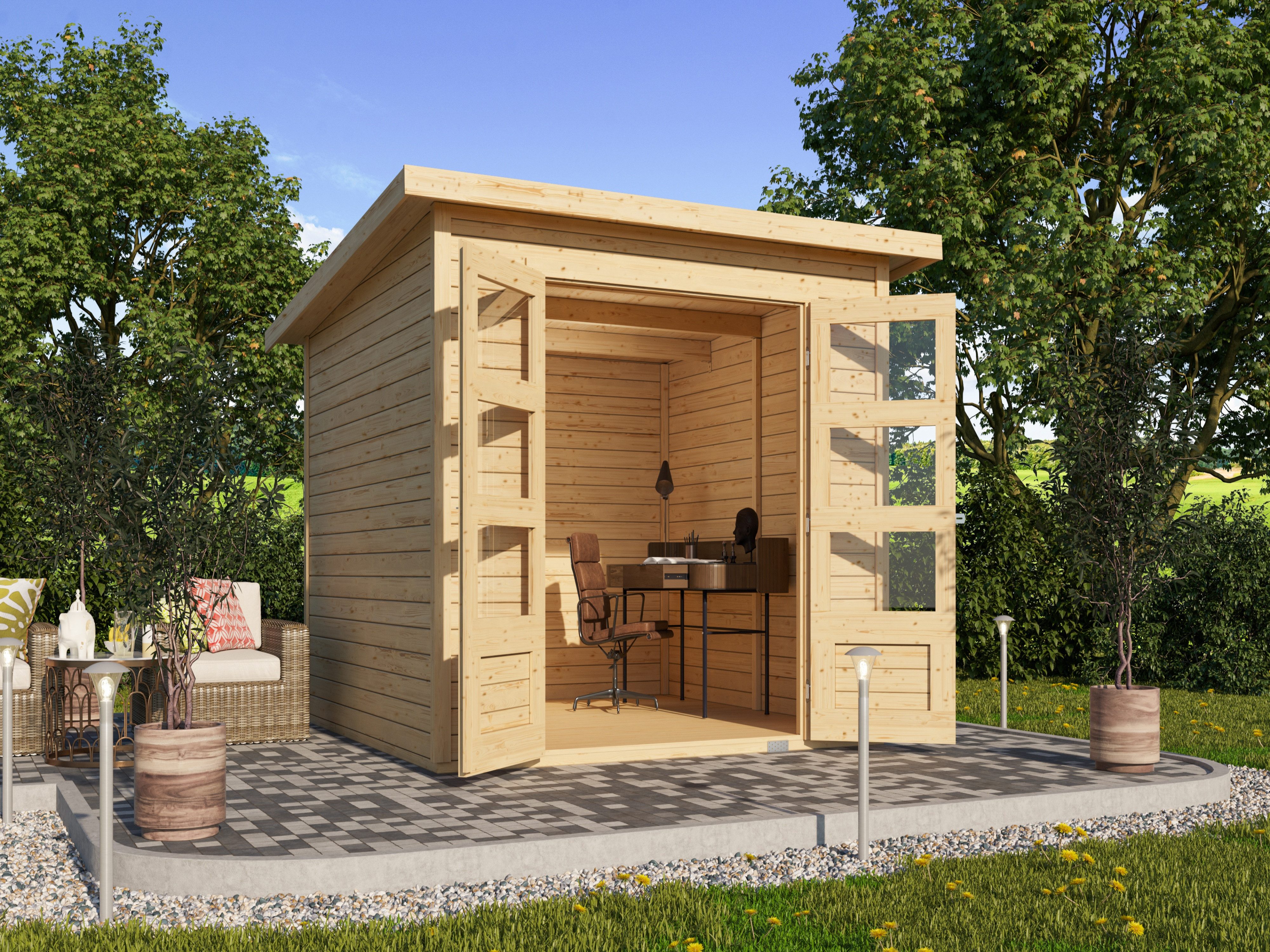 Karibu Gartenhaus KARIBU Gartenhaus Stockach 19 mm, BxT: 246x246 cm, Holz-Gartenhaus mit Fußboden, wetterfest & witterungsbeständig